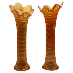 Pair of Art Vases Vintage marigold Flower Carnival Glass 1940