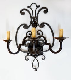 Pair of Arte de Mexico Wrought Iron Sconces with Mica Shades