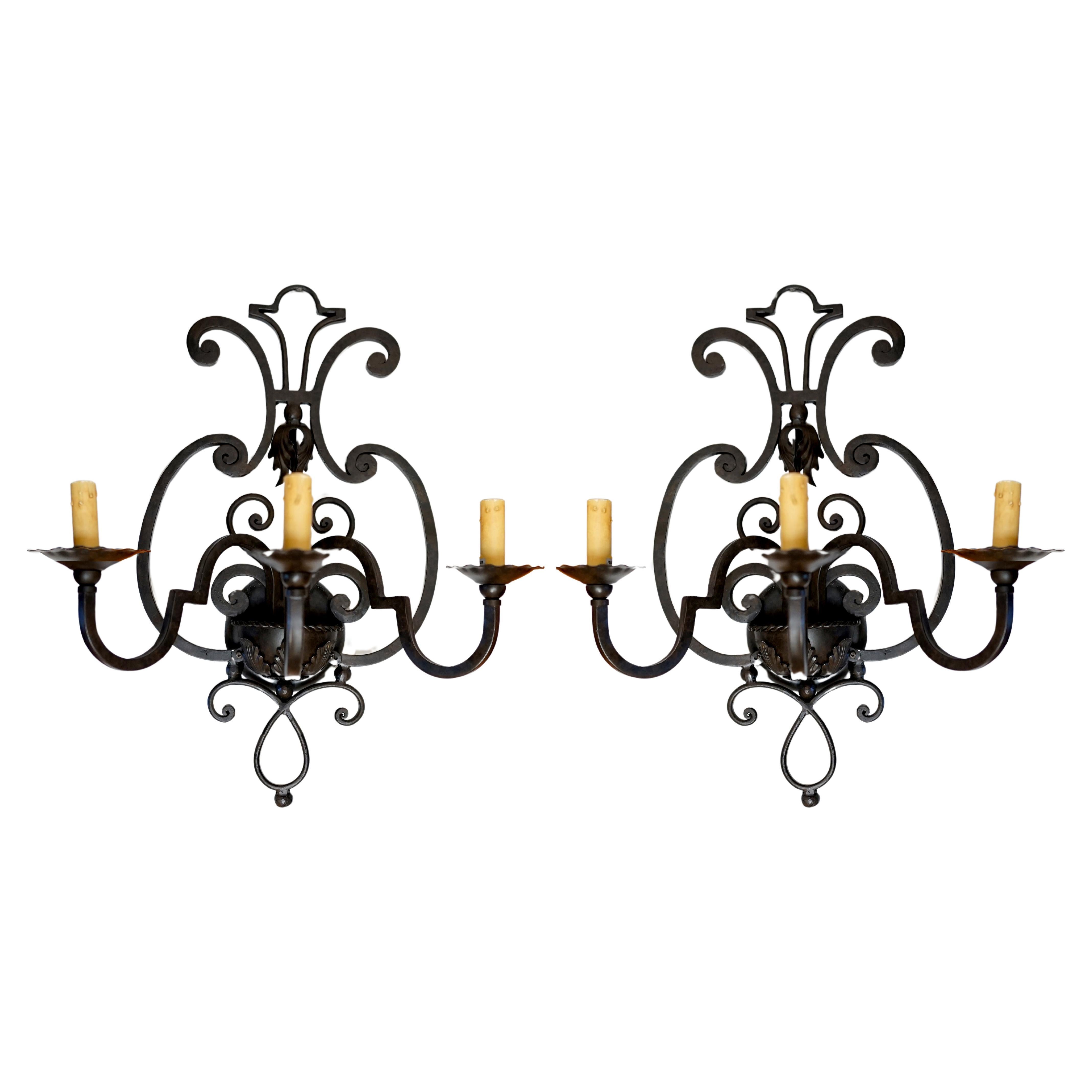 Pair of Arte de Mexico Wrought Iron Sconces with Mica Shades