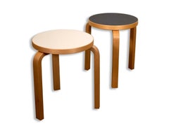 Pair of Artek Alvar Aalto 90D Black and White Round End Tables