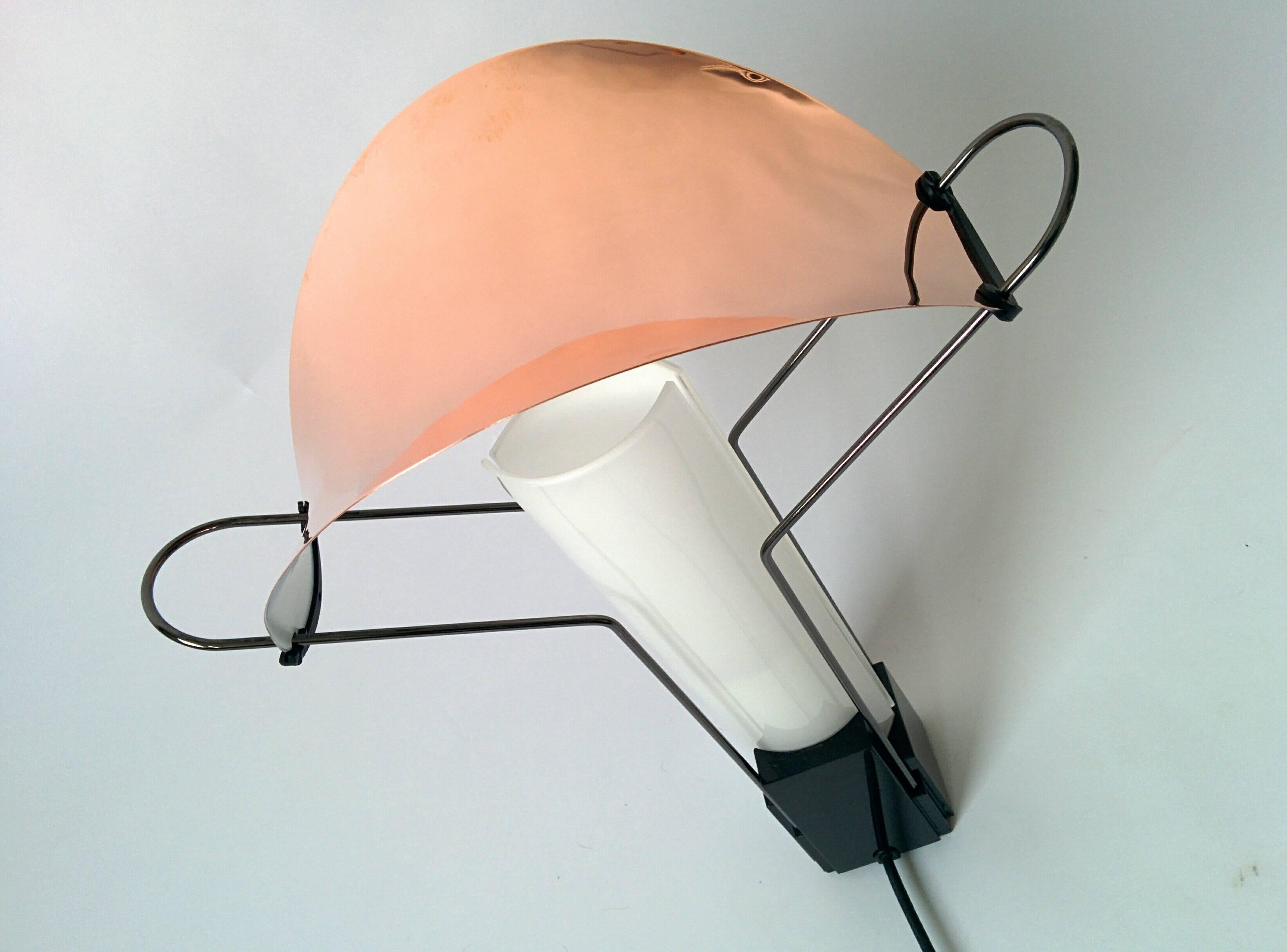 Metal Pair of Arteluce 'Palio' Table Lamp with Copper and Glass Shade, 1985, Italia