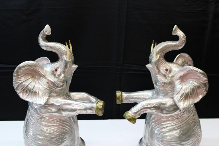 Pair of Arthur Court aluminum and brass elephant wine coolers.