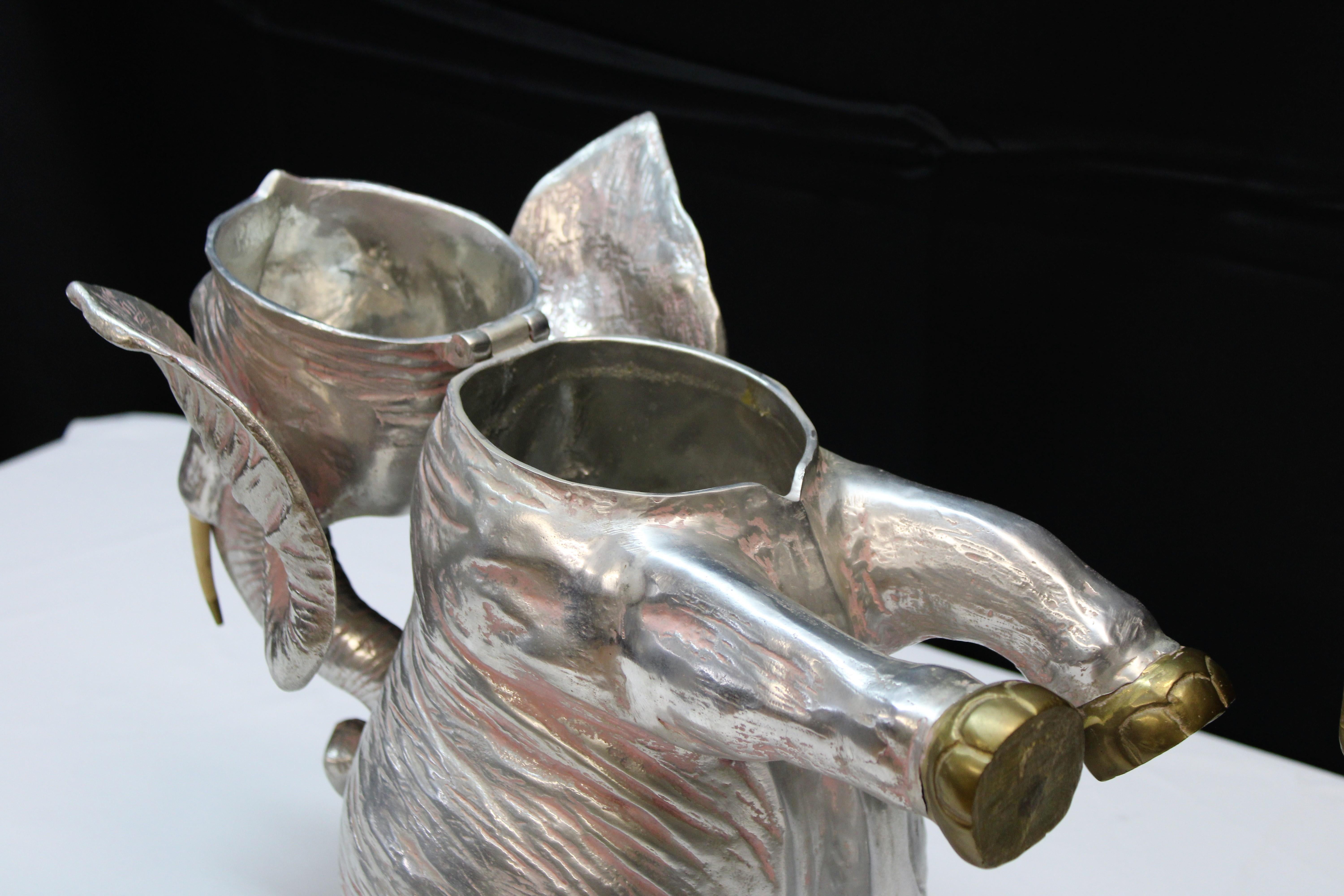 Pair of Arthur Court Elephant Aluminum & Brass Wine Coolers In Good Condition In San Francisco, CA