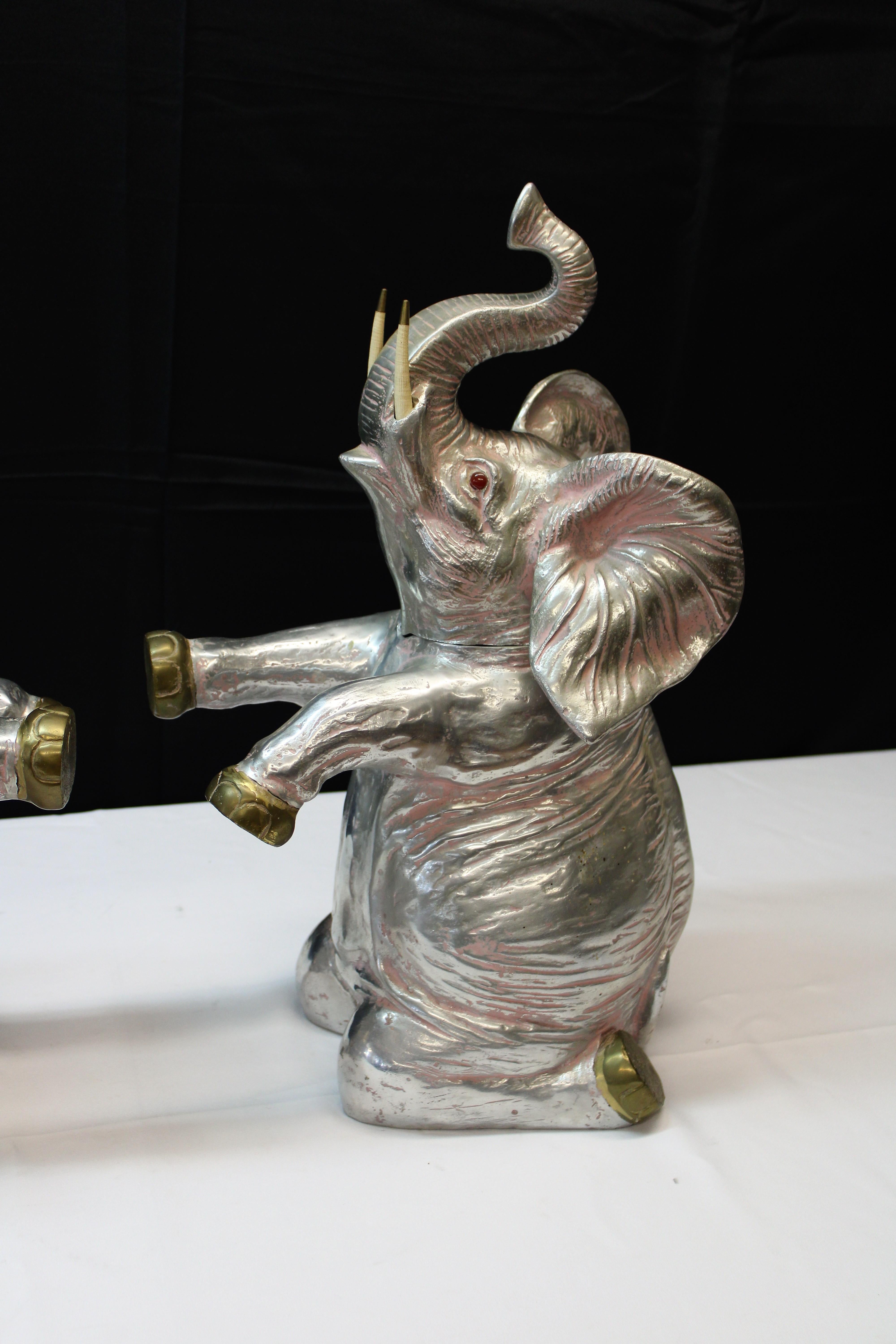 Silver Plate Pair of Arthur Court Elephant Aluminum & Brass Wine Coolers