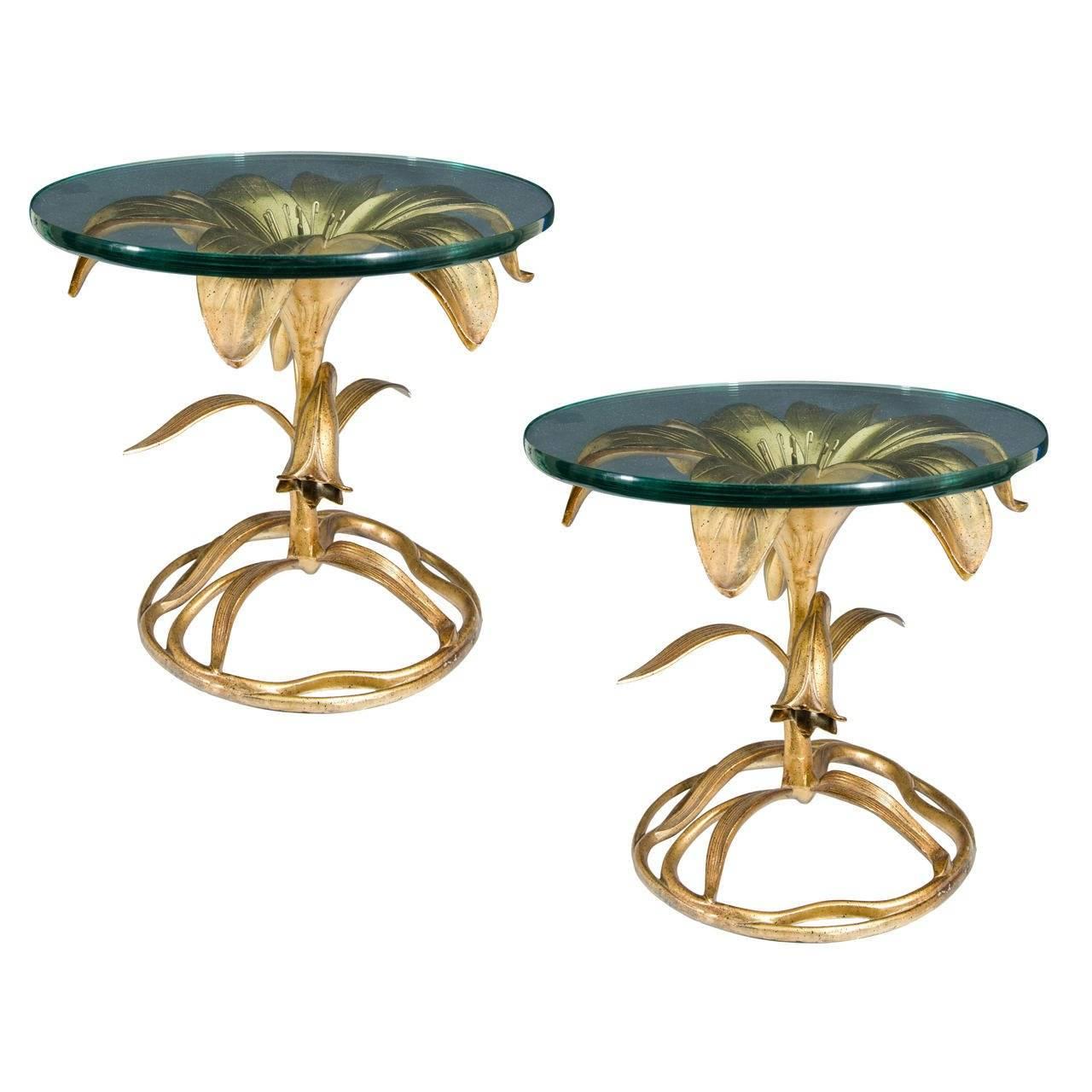Pair of Arthur Court Gilded Lily Tables For Sale