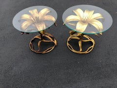 Paire de tables à nénuphar dorées Arthur Court