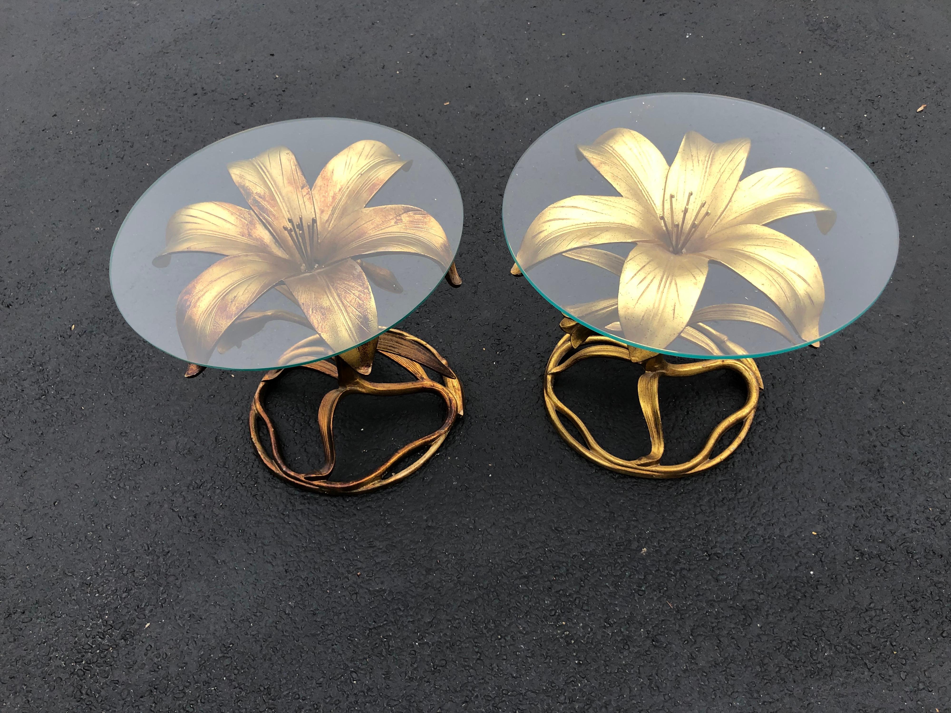 American Pair of Arthur Court Gilt Lily Tables