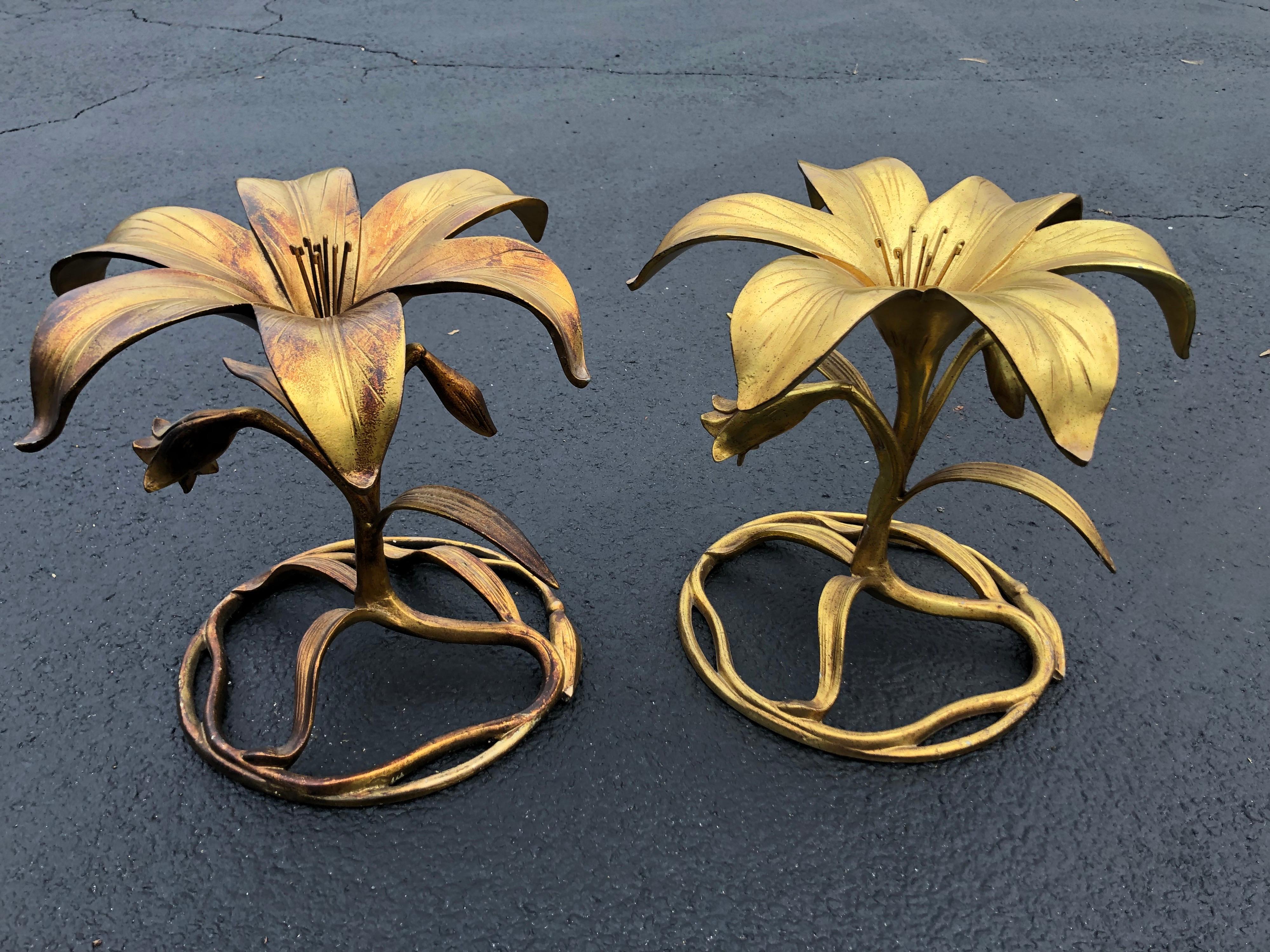 Pair of Arthur Court Gilt Lily Tables In Good Condition In Redding, CT