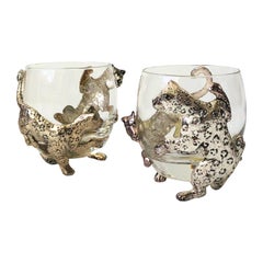 Pair of Arthur Court Safari Series Jaguar Double Old Fashioned Cocktail Glasses