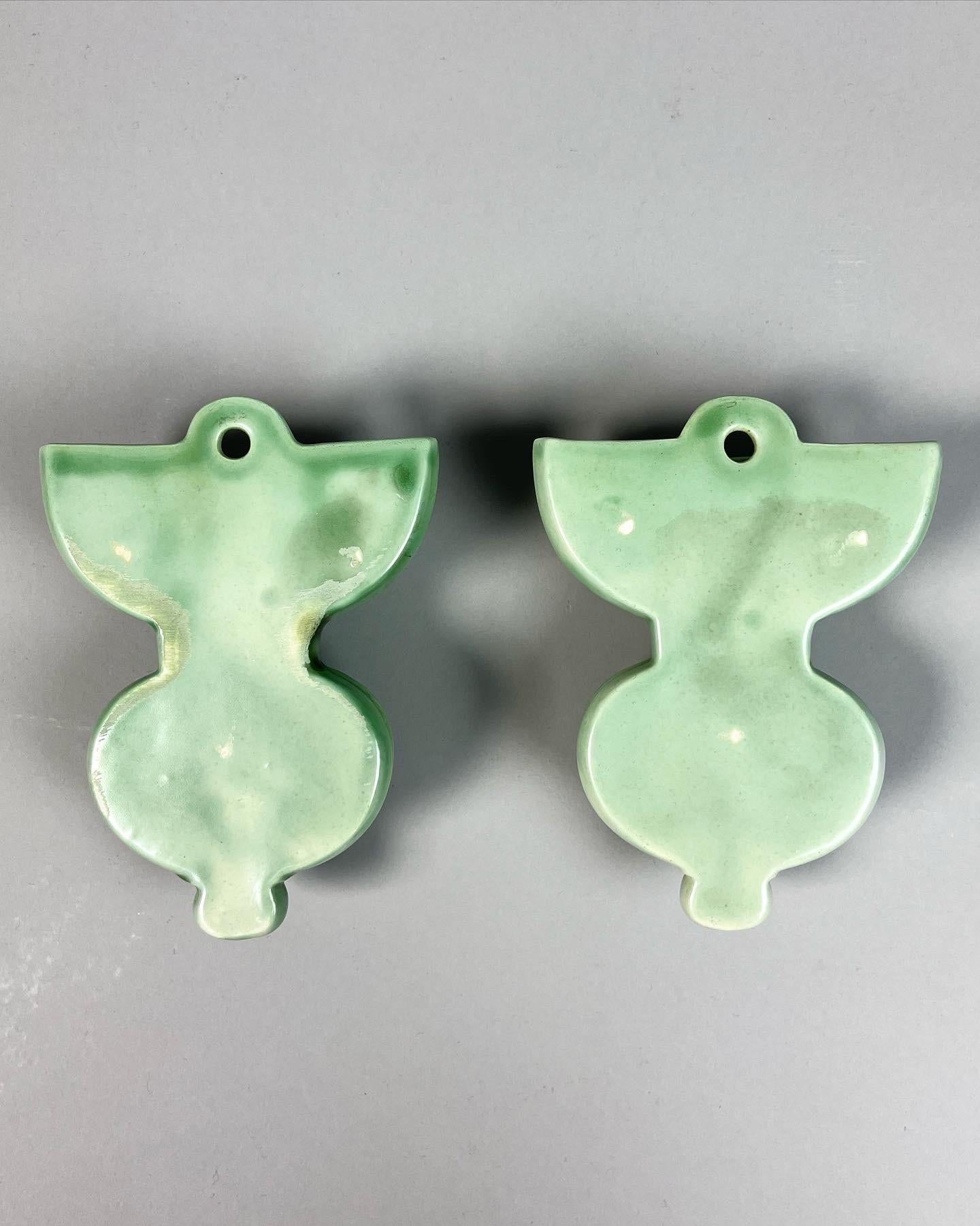Pair of Arthur Percy Wall Vases Gefle Ceramic Sweden 1940s Celadon Green 2