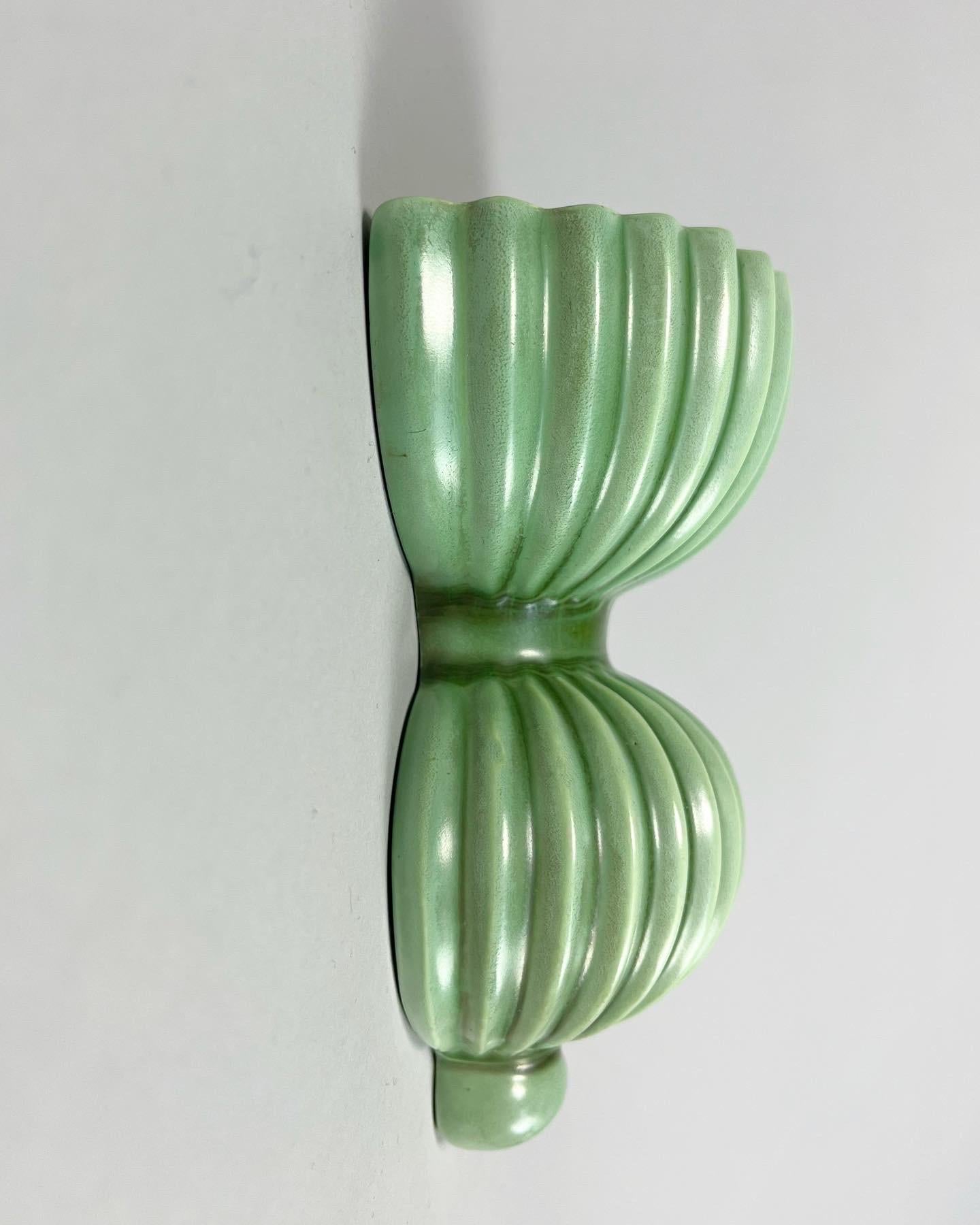 Mid-20th Century Pair of Arthur Percy Wall Vases Gefle Ceramic Sweden 1940s Celadon Green