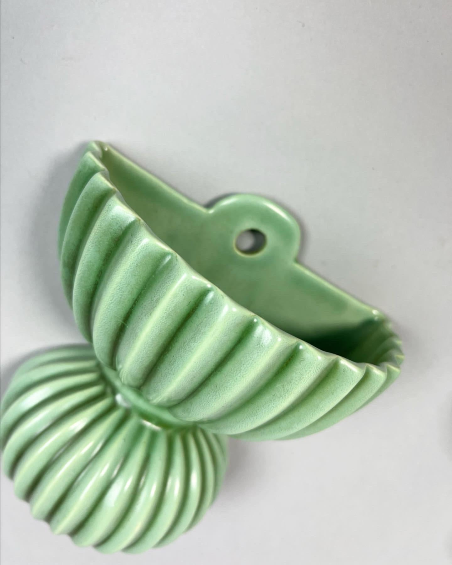 Pair of Arthur Percy Wall Vases Gefle Ceramic Sweden 1940s Celadon Green 1
