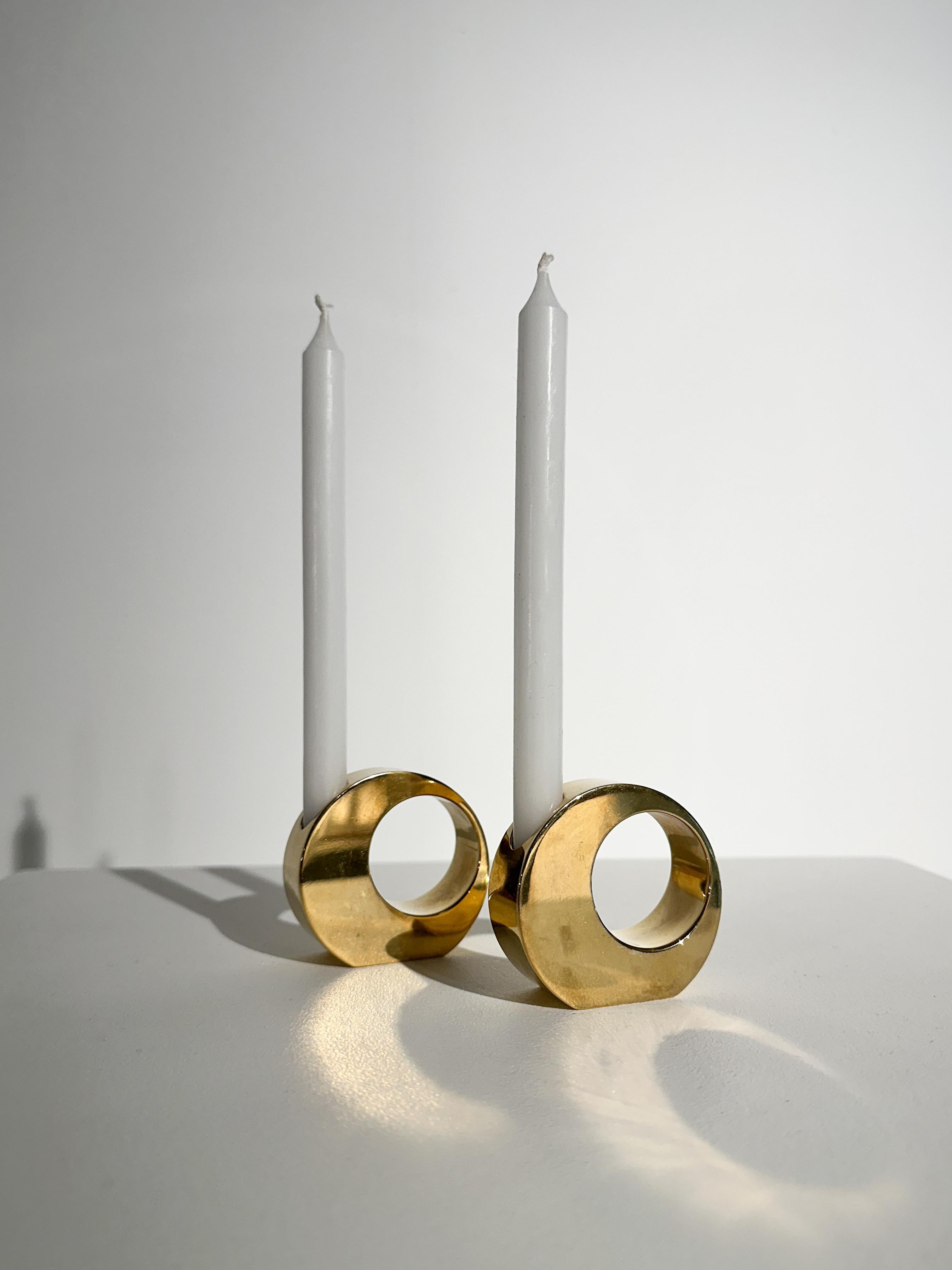 Hand-Crafted Pair of Arthur Pettersson Candle Holders Brass Candle Sticks Arthur Pe Kolbäck For Sale