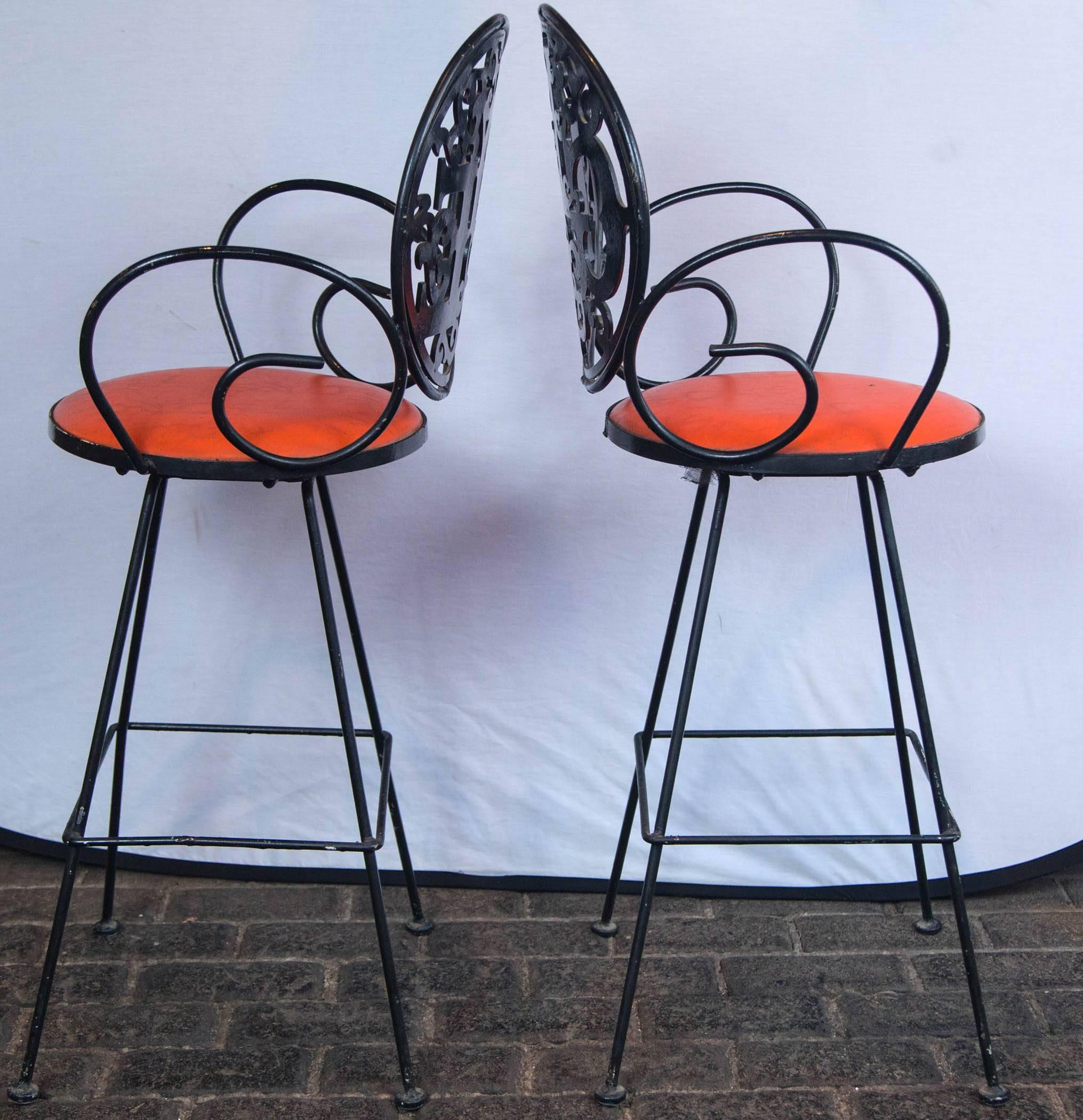 Pair of Arthur Umanoff Bar Stools In Good Condition For Sale In Stamford, CT