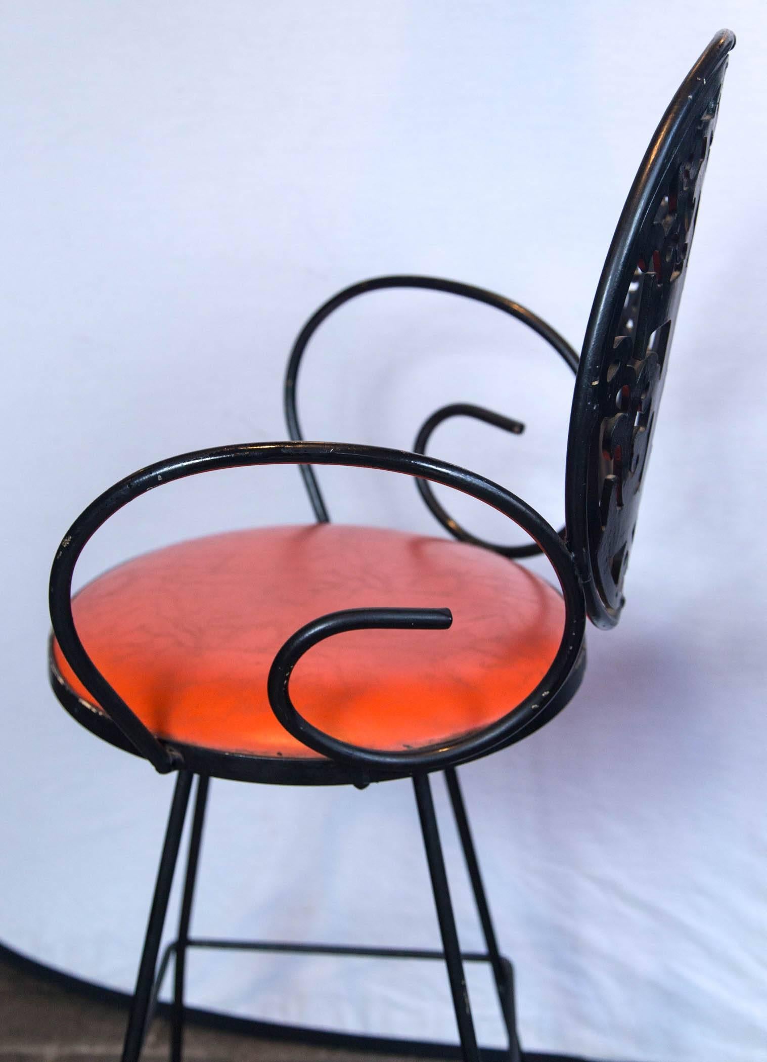 Wrought Iron Pair of Arthur Umanoff Bar Stools For Sale