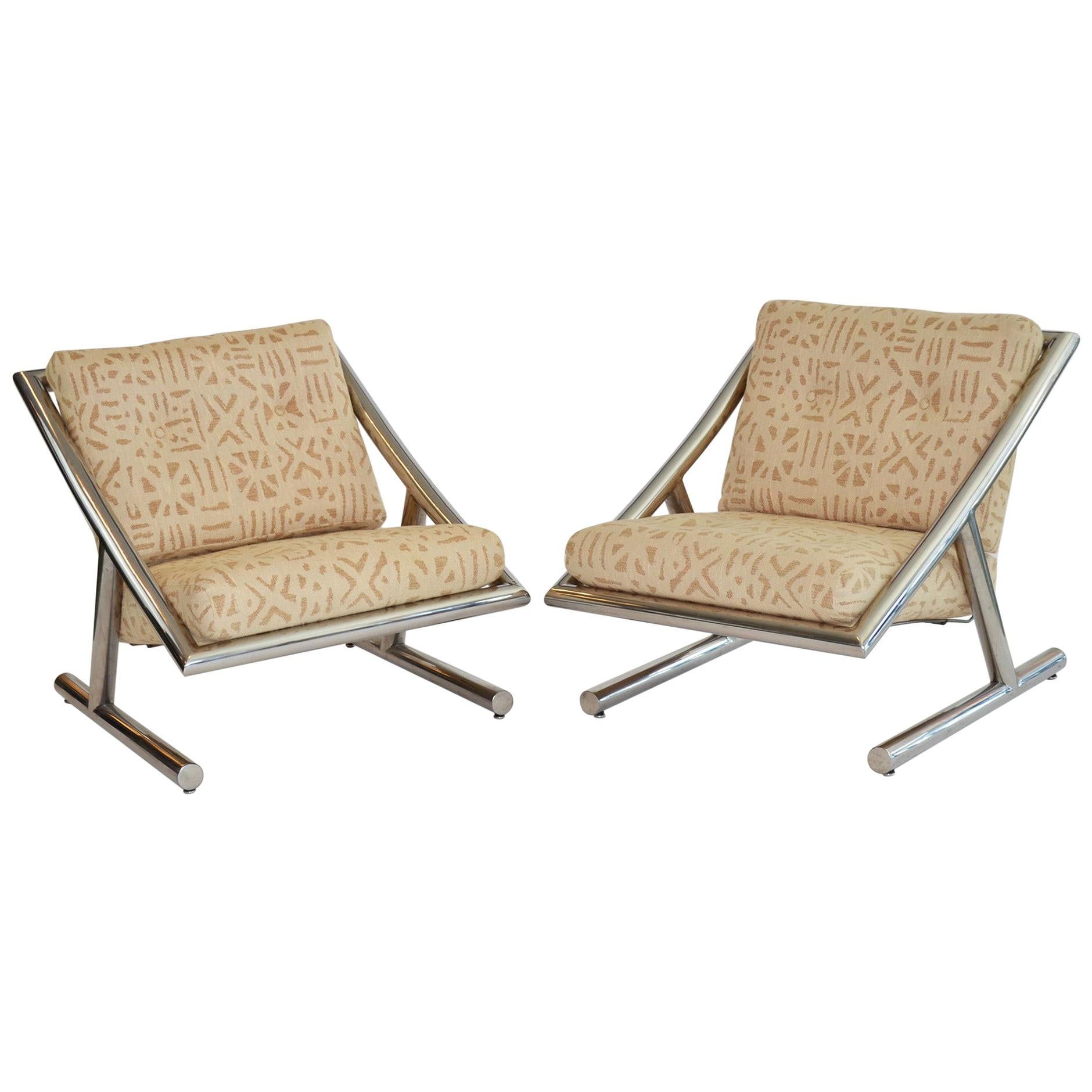 Pair of Arthur Umanoff Chrome Lounge Chairs, Directional, 1970s