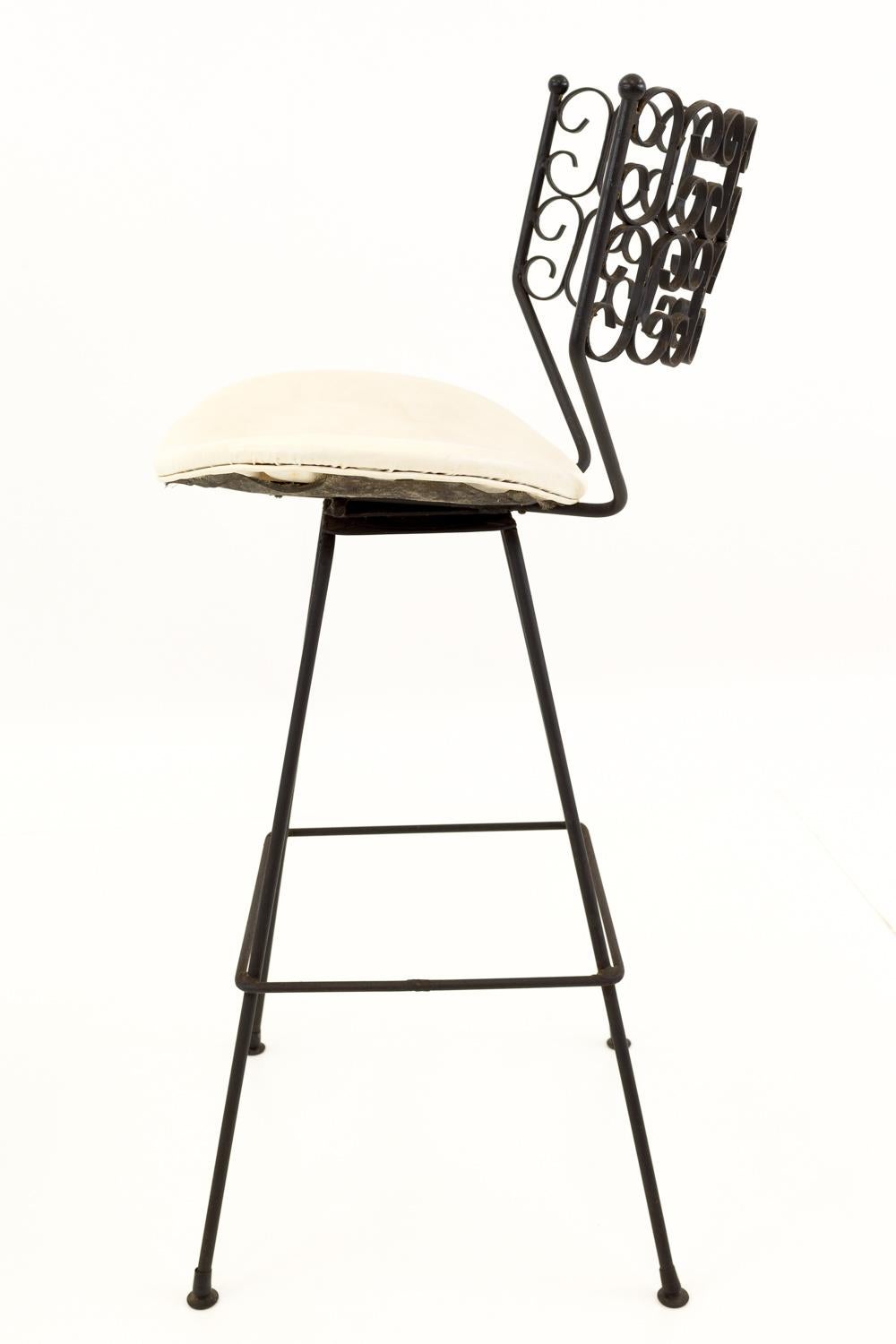 Late 20th Century Pair of Arthur Umanoff for Shaver Howard Mid Century Iron Bar Stools For Sale