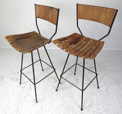 Pair of Arthur Umanoff Swivel Slat Stools for Raymor