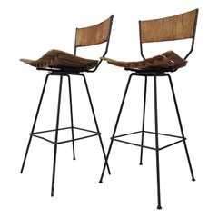 Pair of Arthur Umanoff Swivel Slat Stools for Raymor