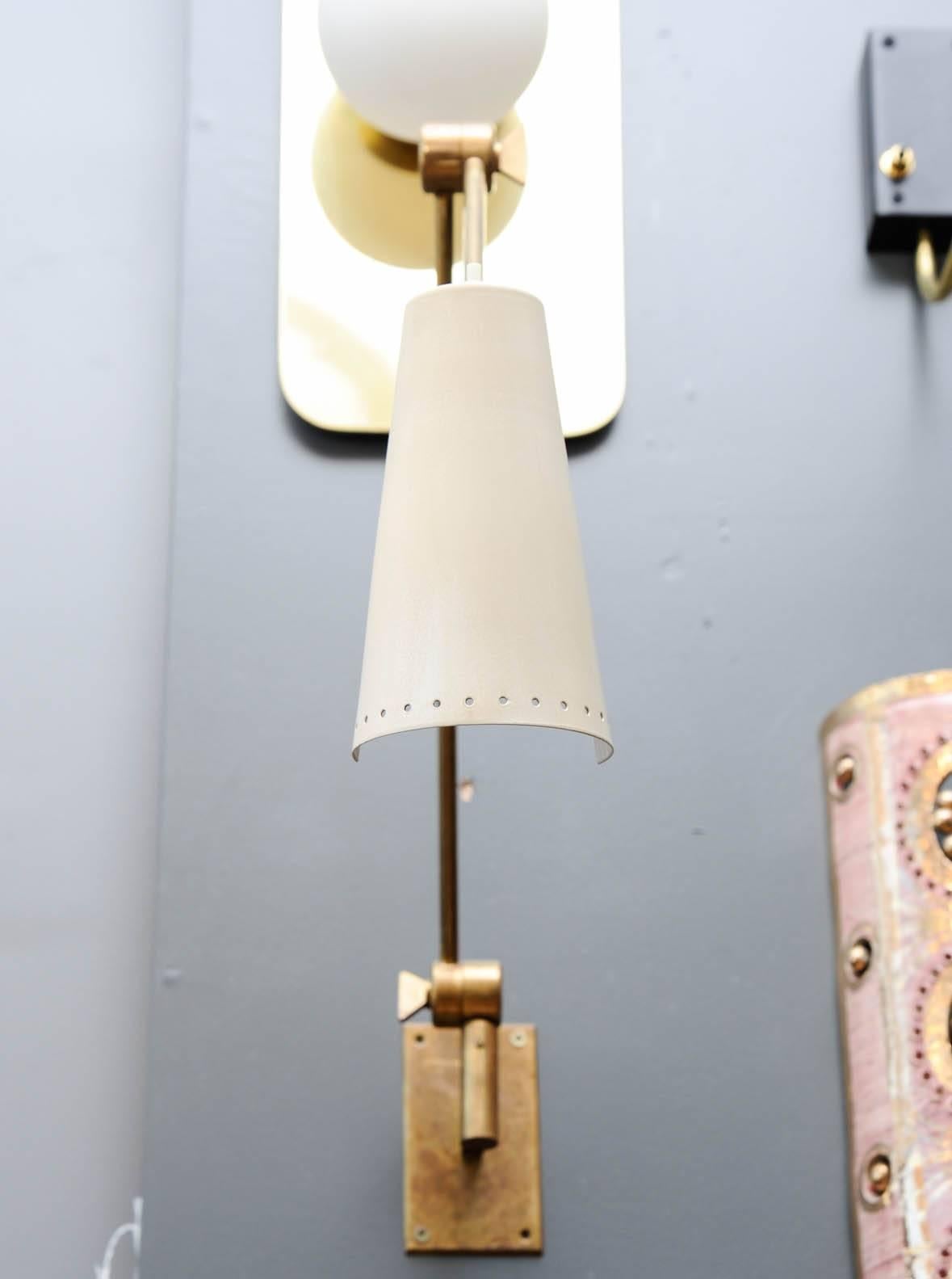Metal Pair of Articulated Arm and Cone Brass Wall Sconces by Stilnovo