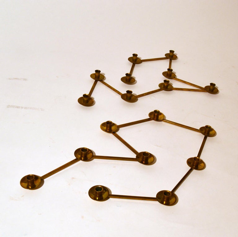 Pair of Modular Candle Holders in Brass, Margareta Slingam, Sweden