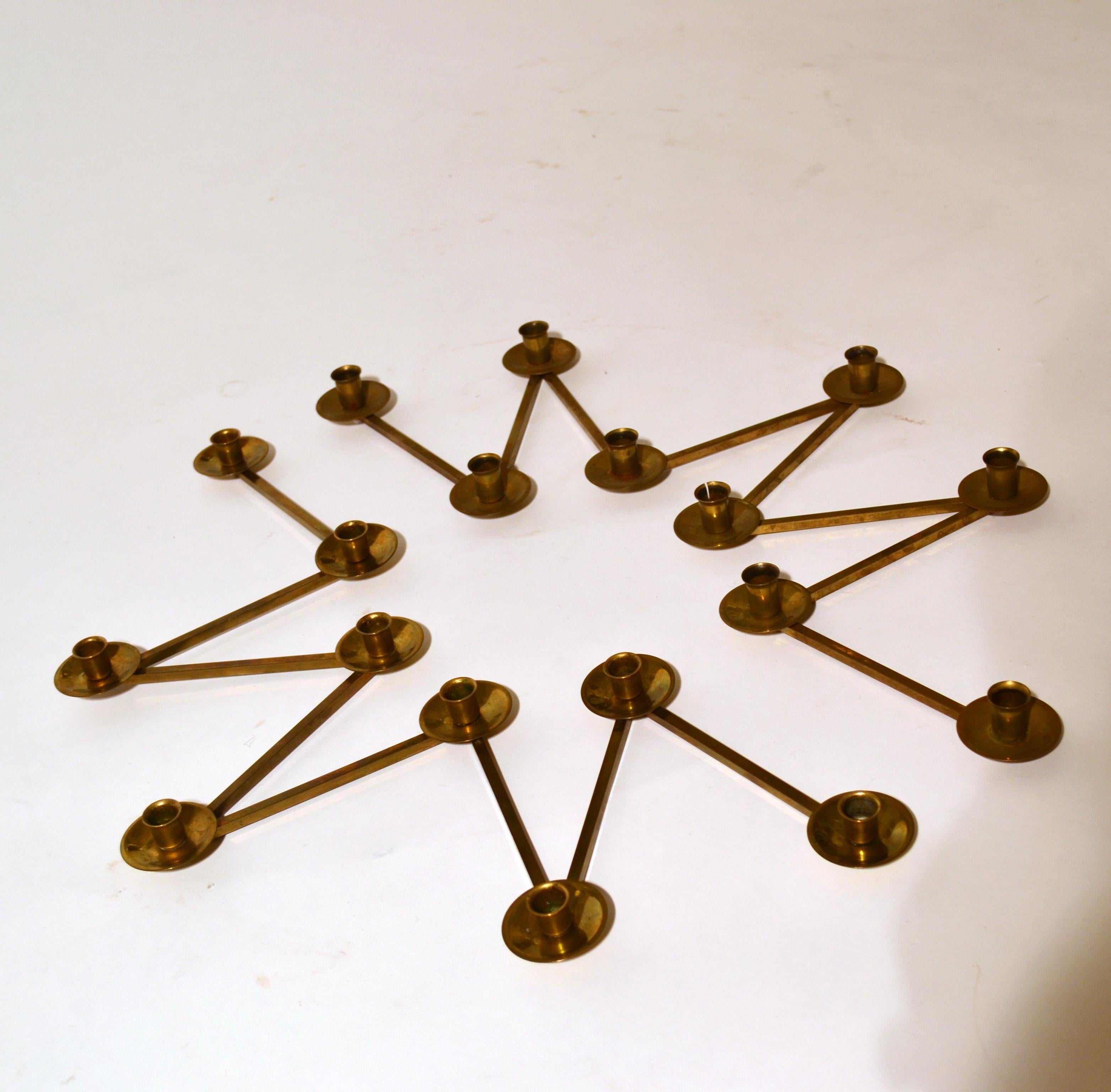 Swedish Pair of Modular Candle Holders in Brass, Margareta Slingam, Sweden, 1960s For Sale