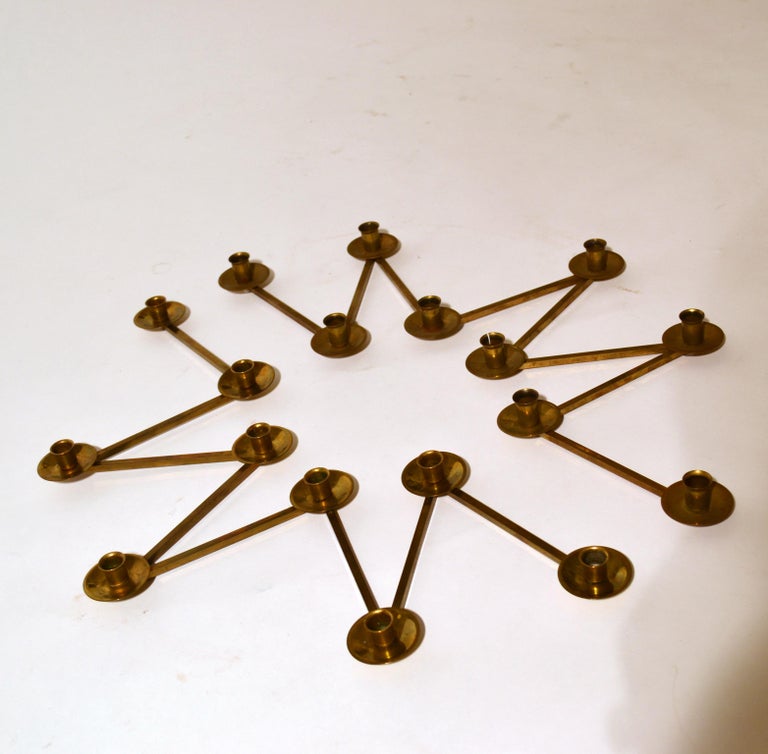Pair of Modular Candle Holders in Brass, Margareta Slingam, Sweden