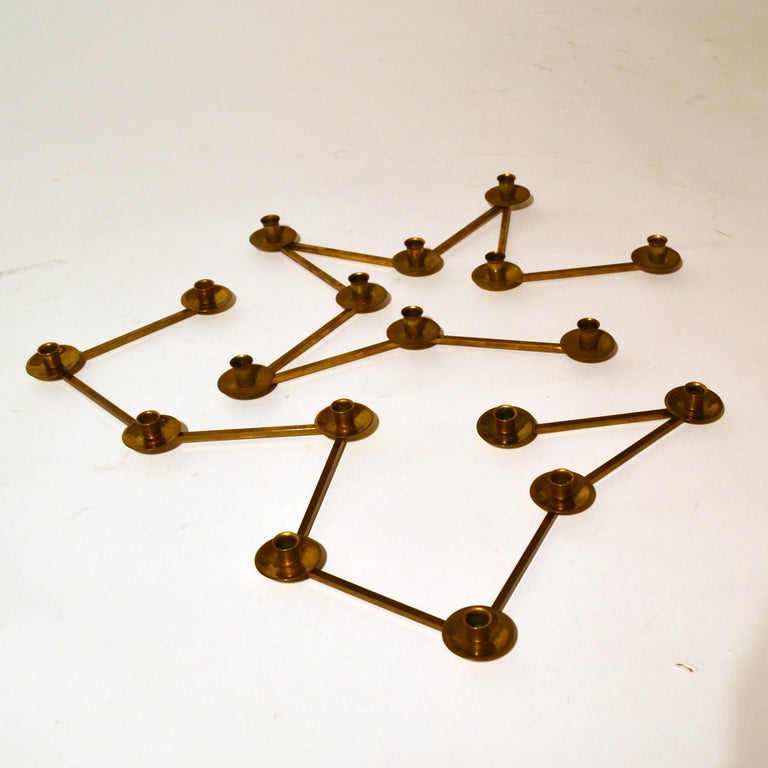 Pair of Modular Candle Holders in Brass, Margareta Slingam, Sweden