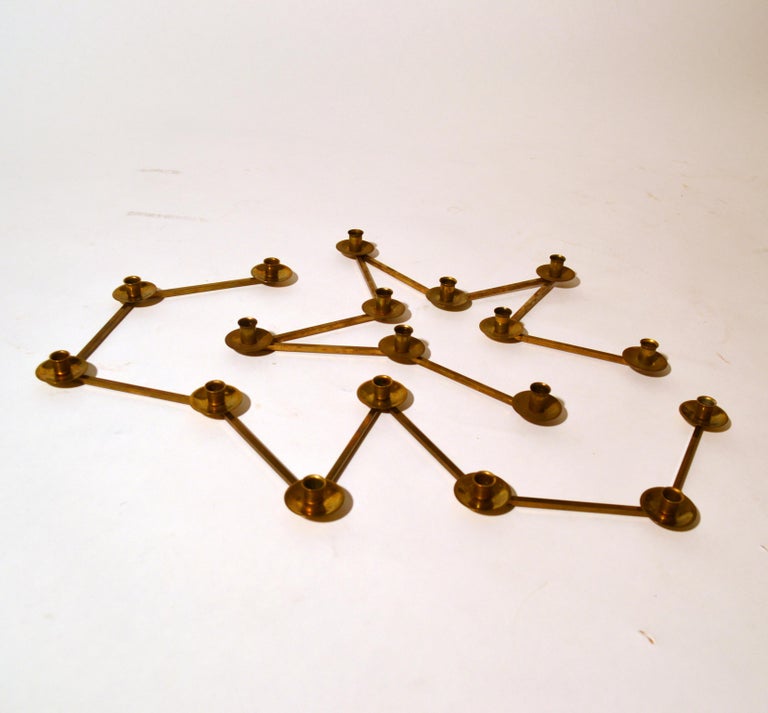 Pair of Modular Candle Holders in Brass, Margareta Slingam, Sweden