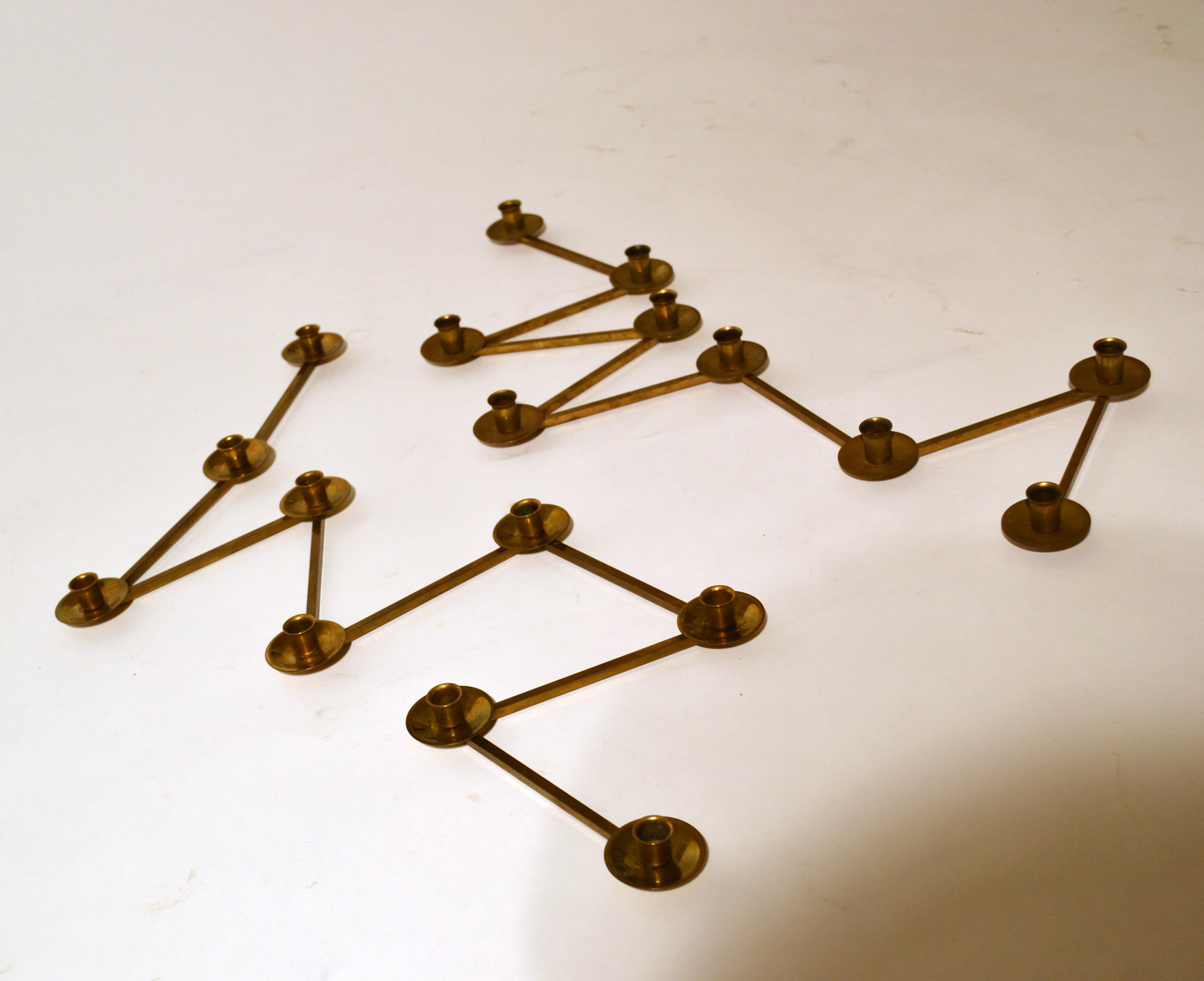 Pair of Modular Candle Holders in Brass, Margareta Slingam, Sweden, 1960s For Sale 1