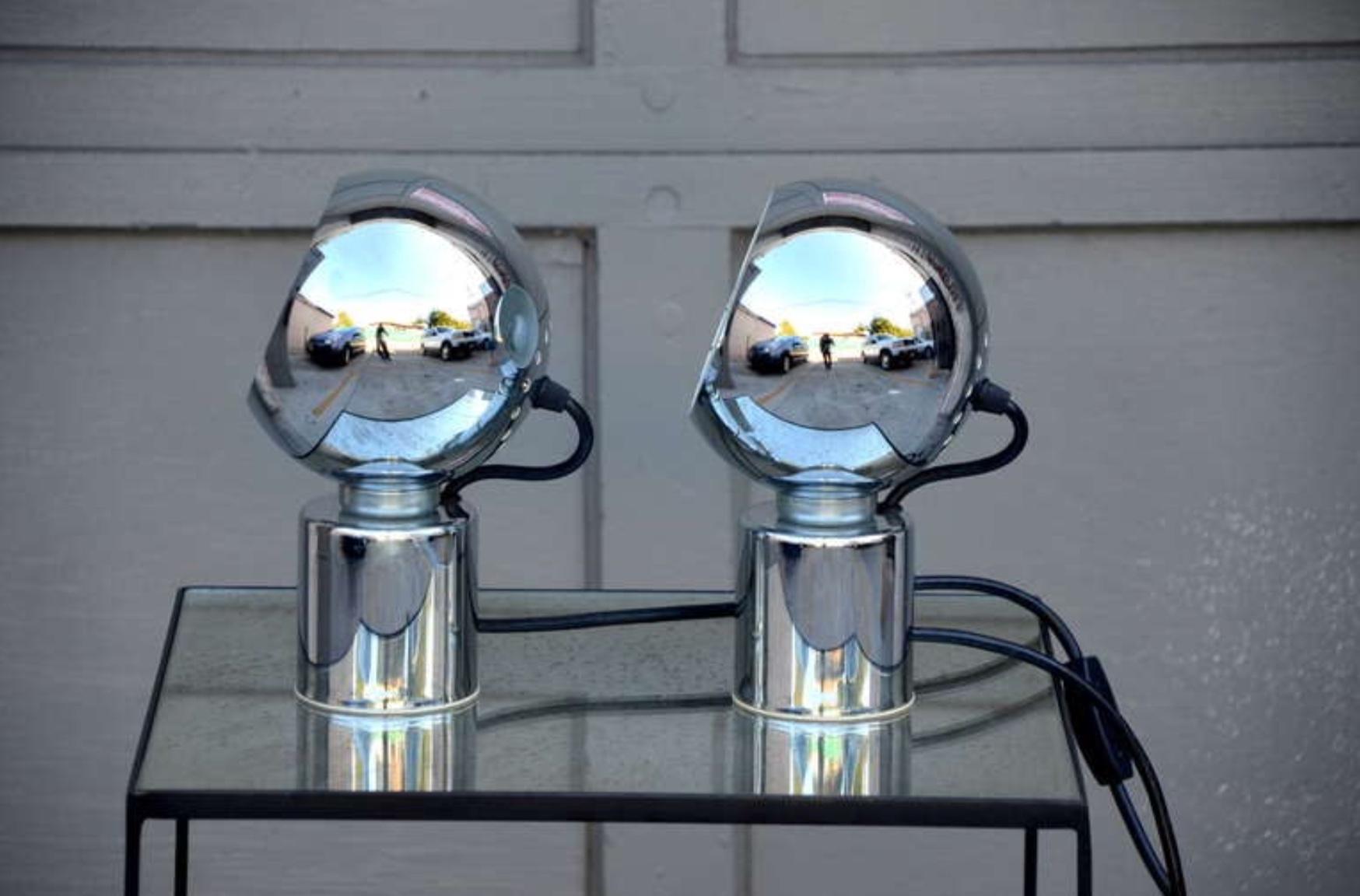 Steel Pair of Articulated Globe Spotlights by Reggiani Lampadari For Sale