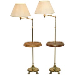 Pair of Articulated Regency Brass Gallery Burr Walnut Side Table Reading Lamps