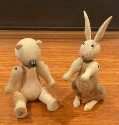 Pair of Articulated Toys / Rabbit & Bear in Pale Oak by Kay Bojesen
