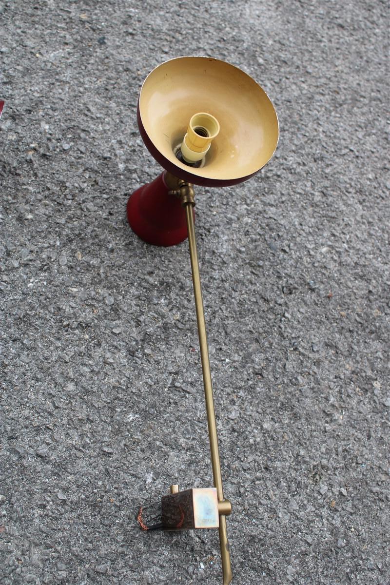 Mid-20th Century Pair of Articulated Wall Lamps in Mid-century Italian Red Brass Gold Stilnovo  For Sale