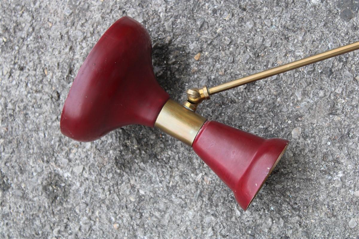 Pair of Articulated Wall Lamps in Mid-century Italian Red Brass Gold Stilnovo 3