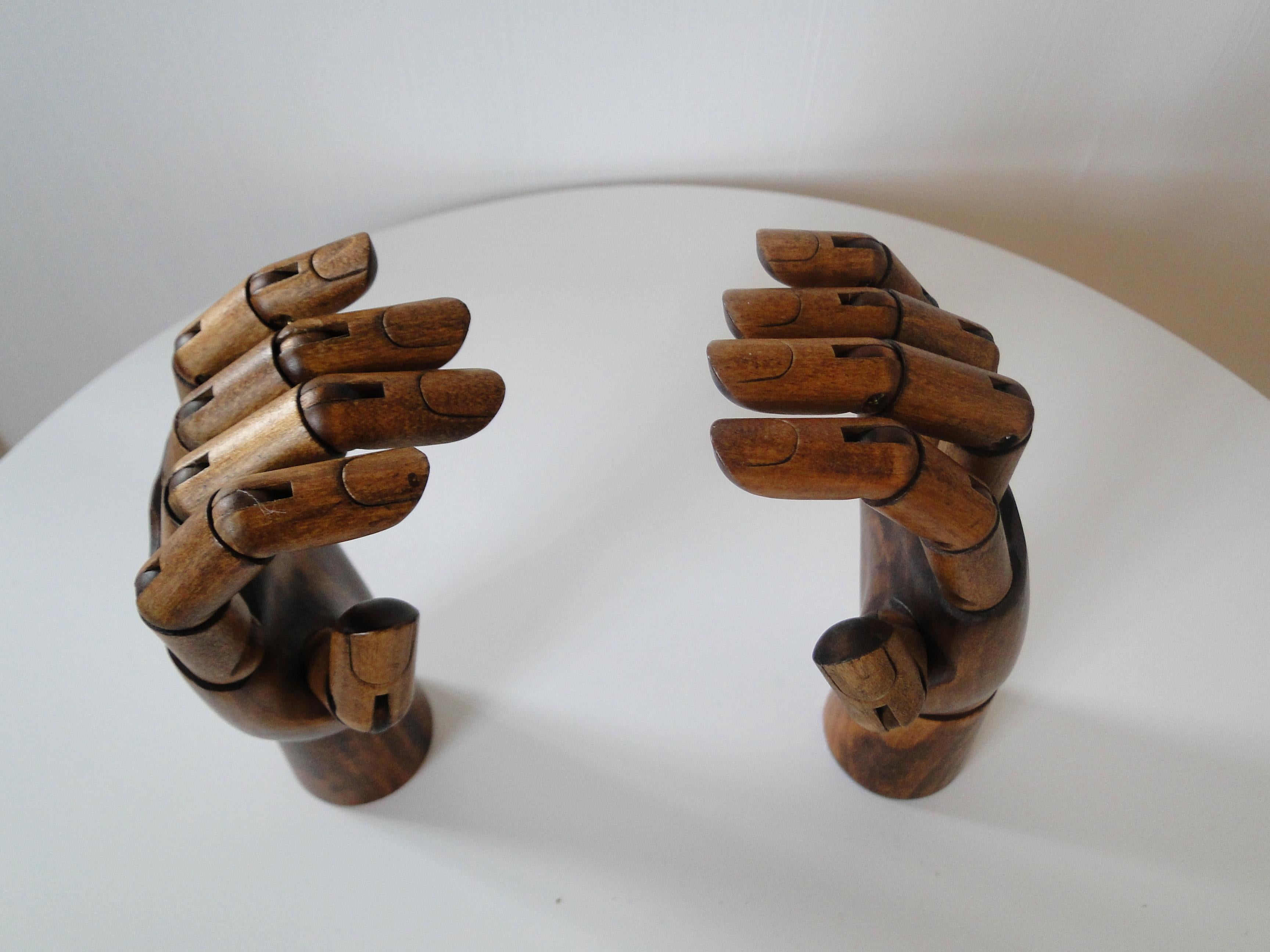 Mid-Century Modern Pair of articulated wooden hands