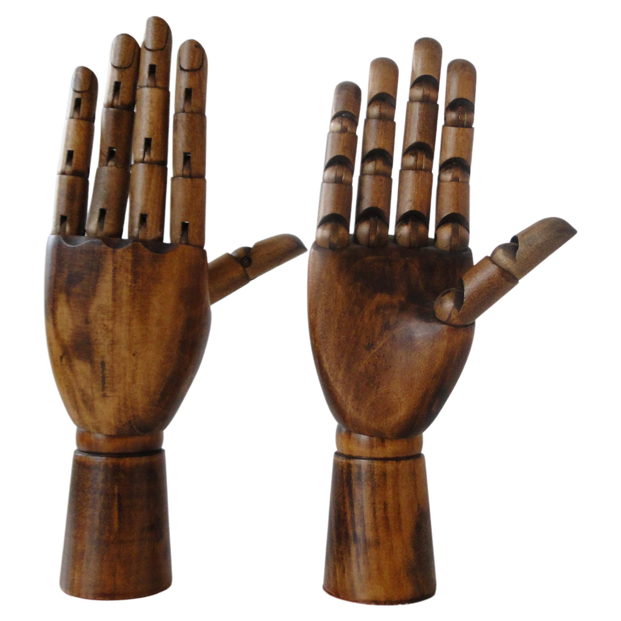 Pair of articulated wooden hands