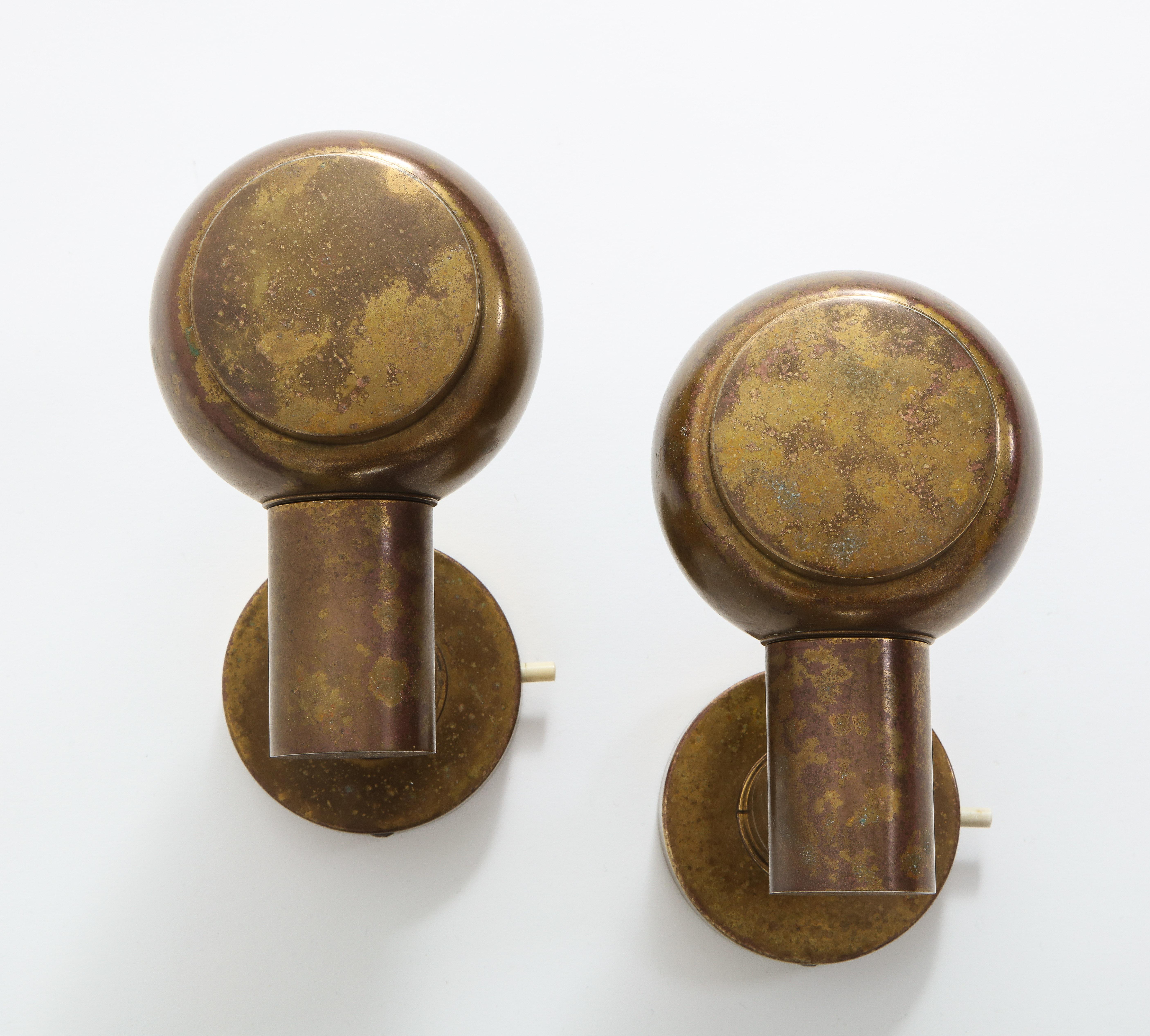 Pair of Articulating 1950s French Brass Sconces with Antique Patina 1