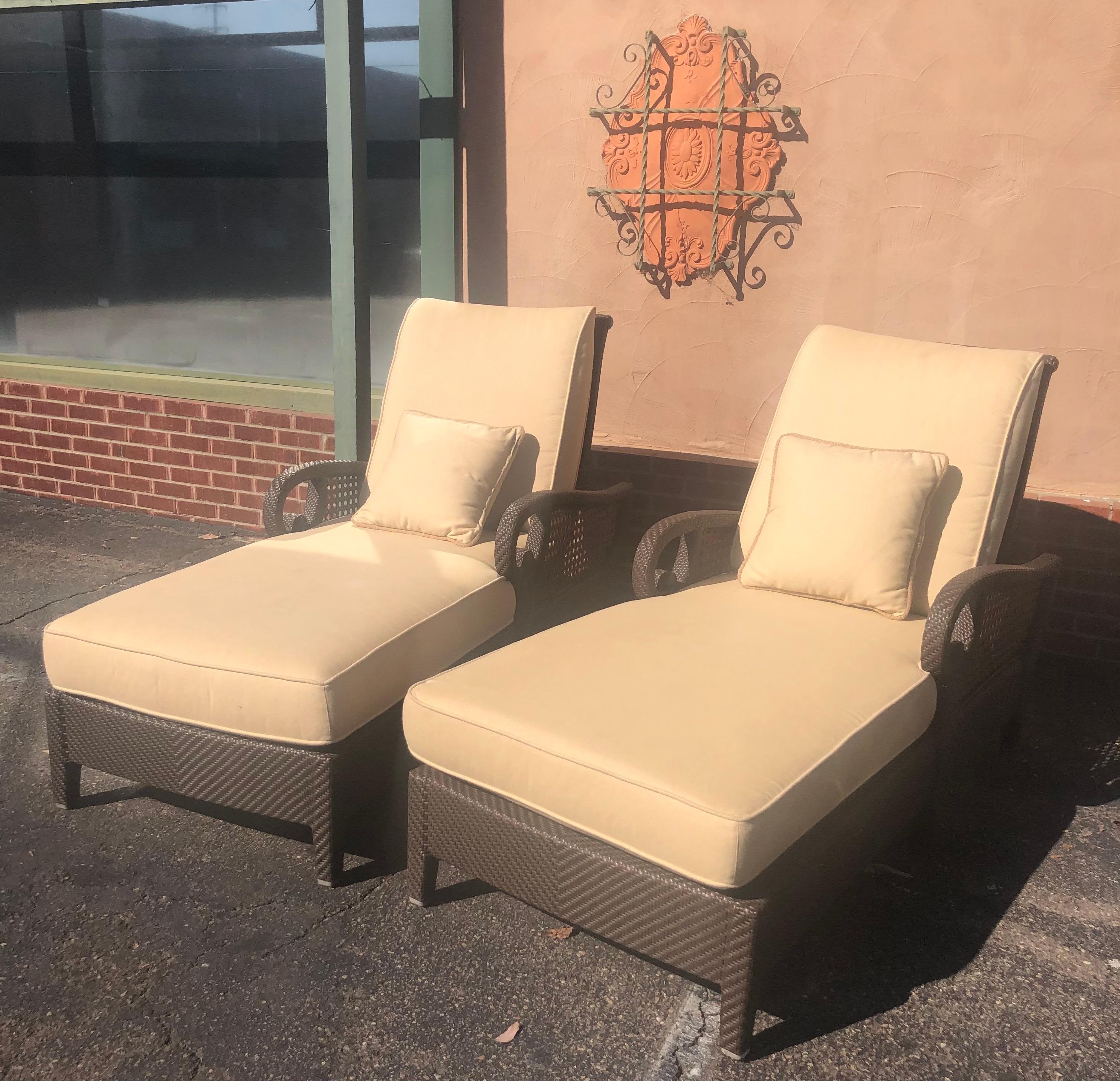 Gorgeous pair of outdoor articulating chaise lounges from the 