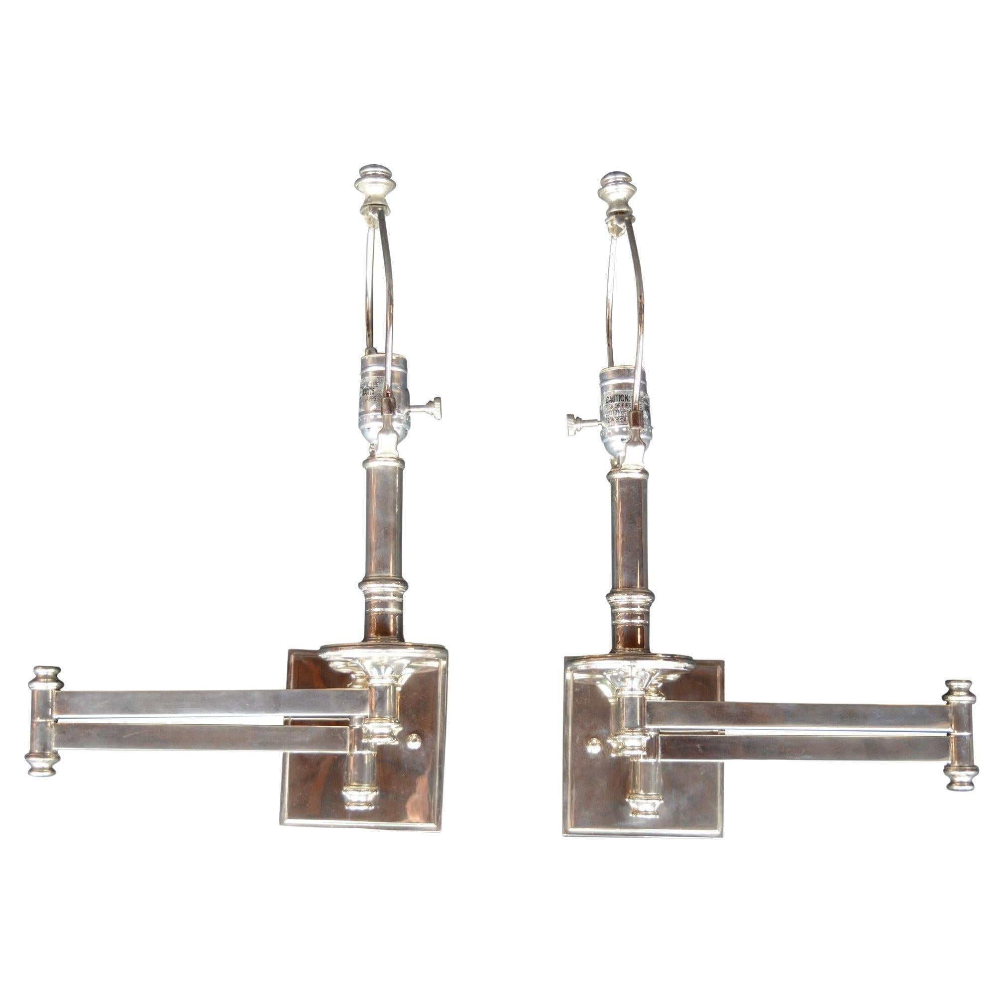 Pair of Articulating Nickel Sconces For Sale
