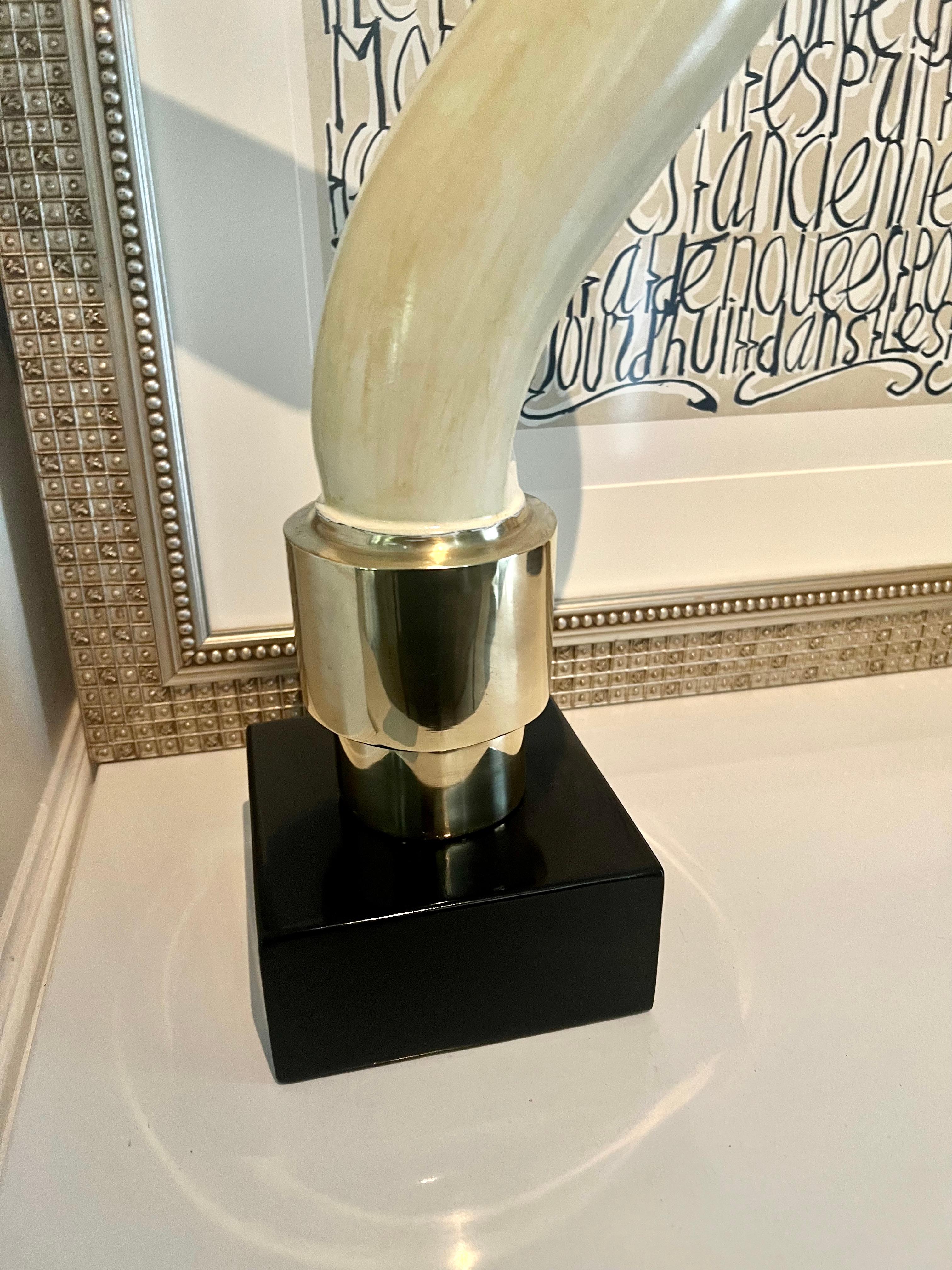 Modern Pair of Kudu Horns on Brass and Lacquered Base