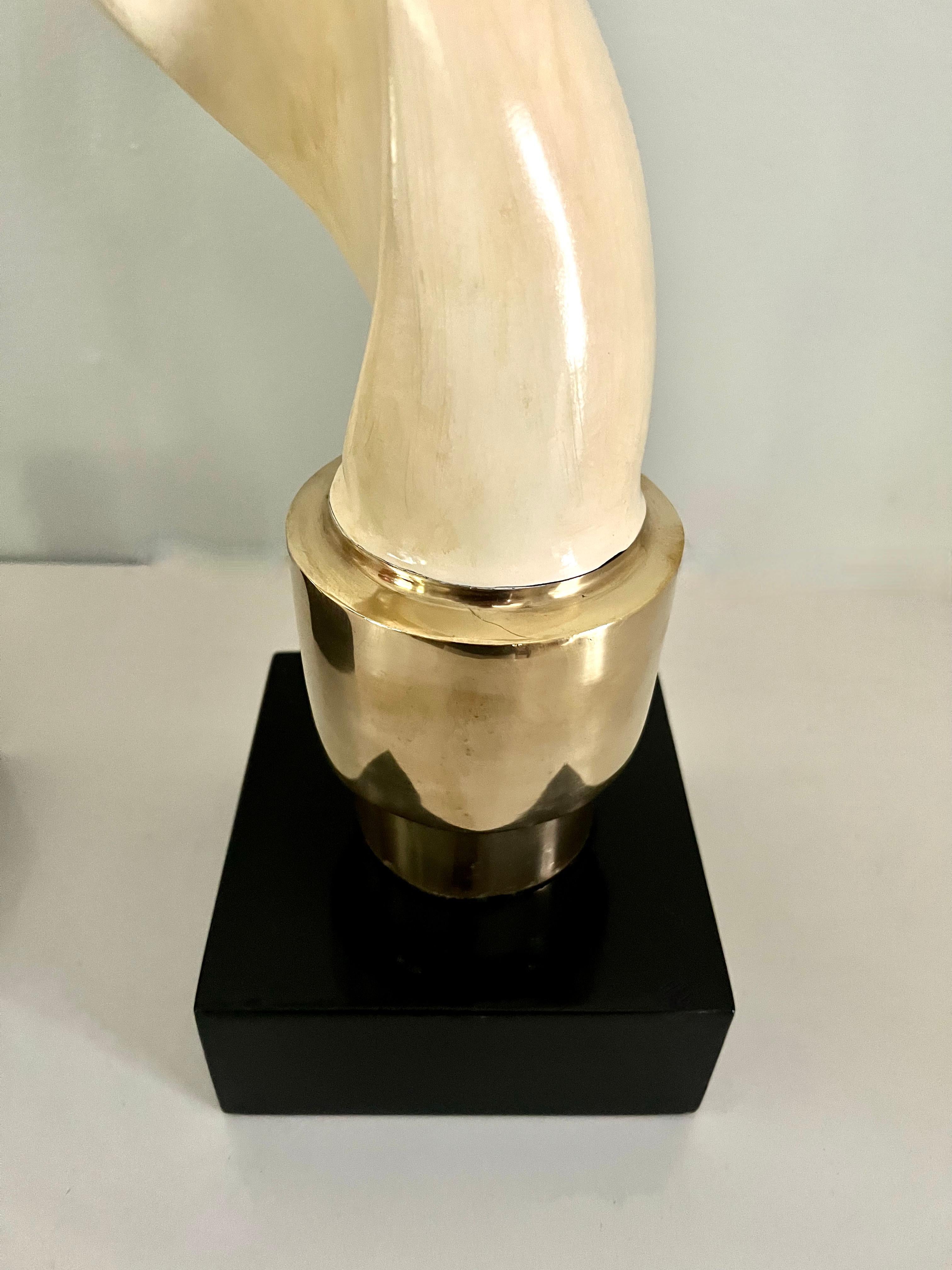 20th Century Pair of Kudu Horns on Brass and Lacquered Base