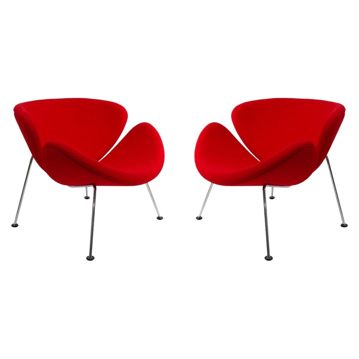 Pair of Artifort Pierre Paulin Orange Slice Lounge Chairs