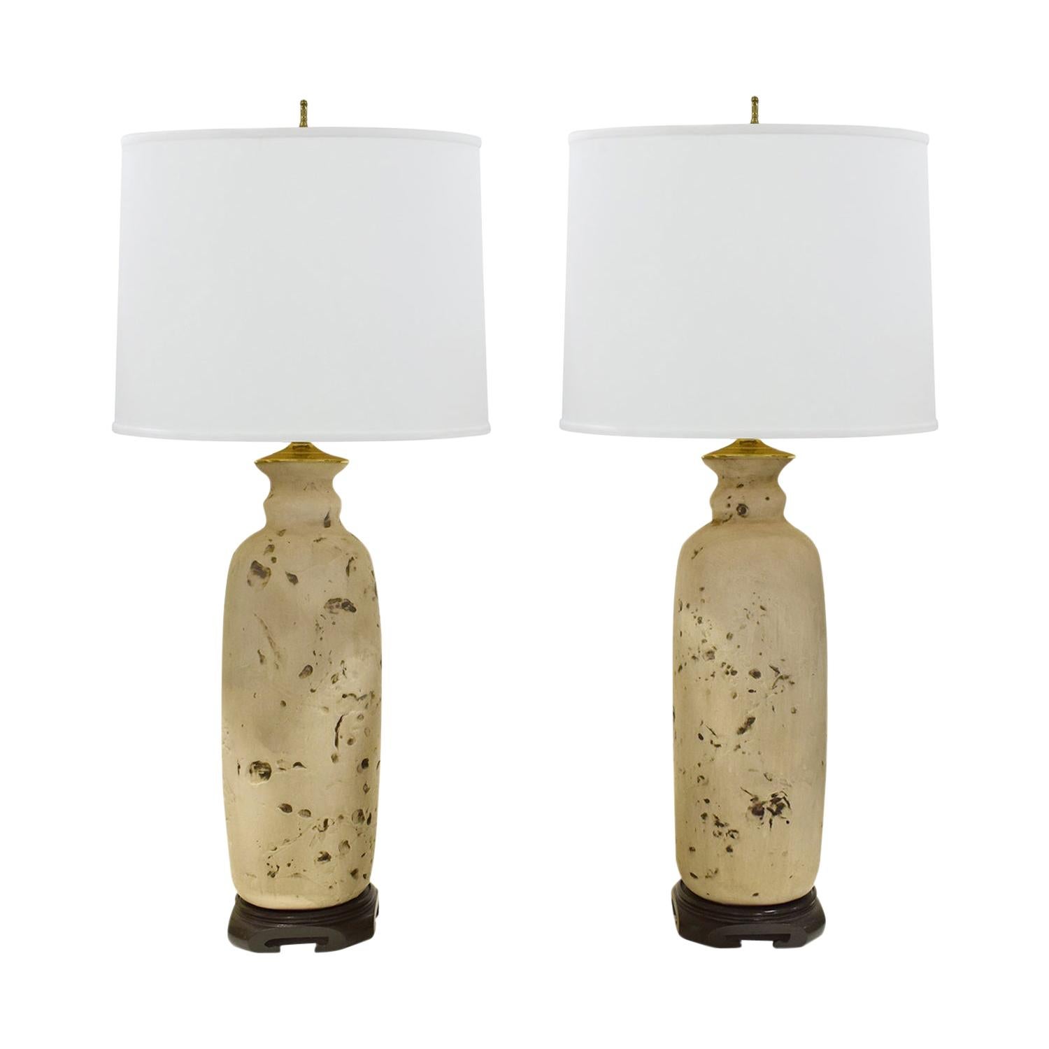 Pair of Artisan Ceramic Asian Style Table Lamps, 1960s For Sale