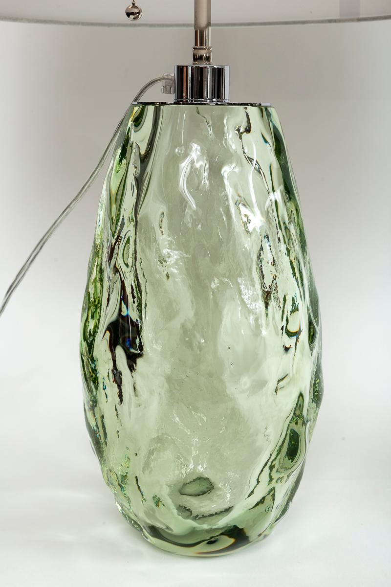 Pareja de Lámparas de Vidrio Soplado Artesanal Verde Mar, Contemporáneas en venta 5