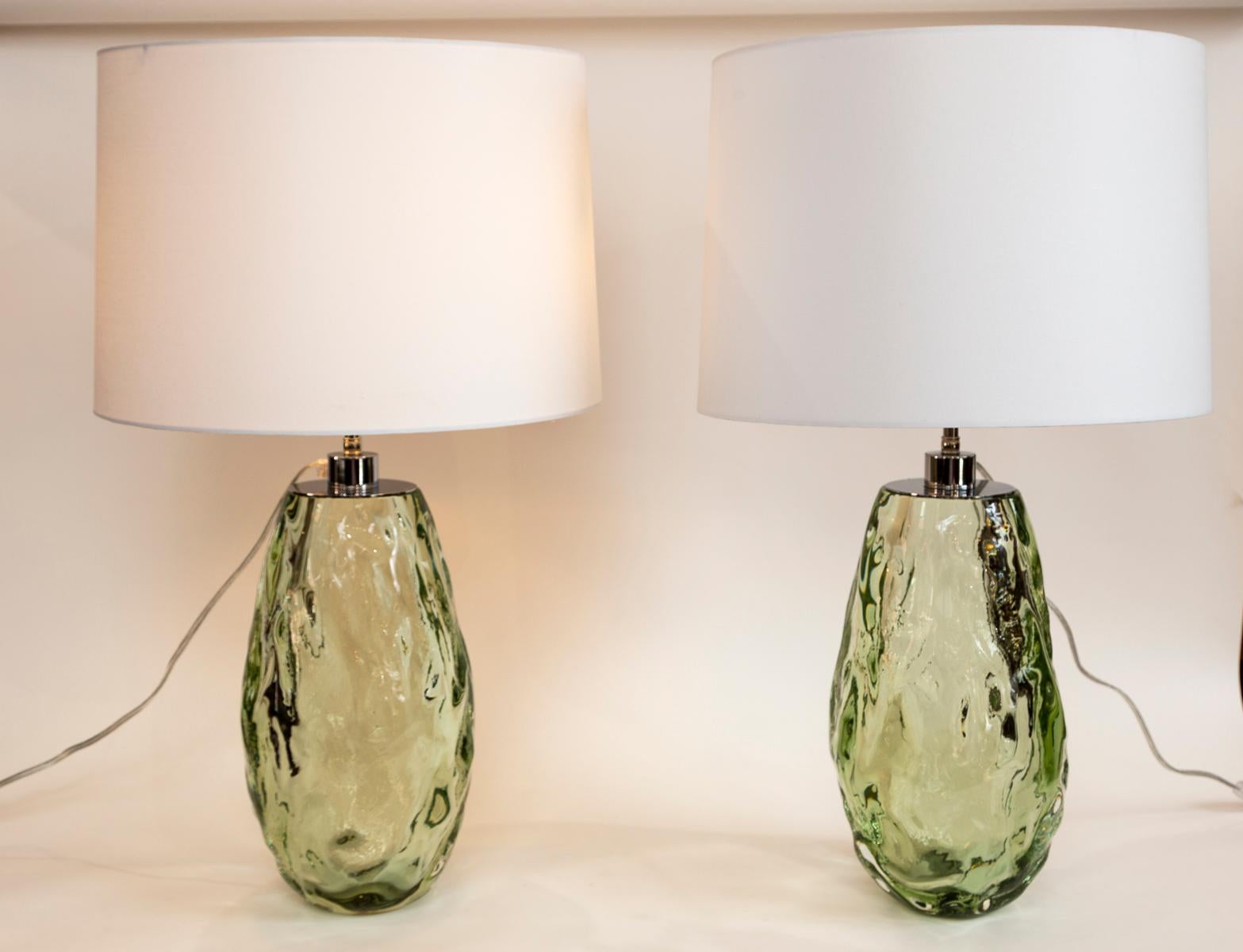Pareja de Lámparas de Vidrio Soplado Artesanal Verde Mar, Contemporáneas Moderno orgánico en venta