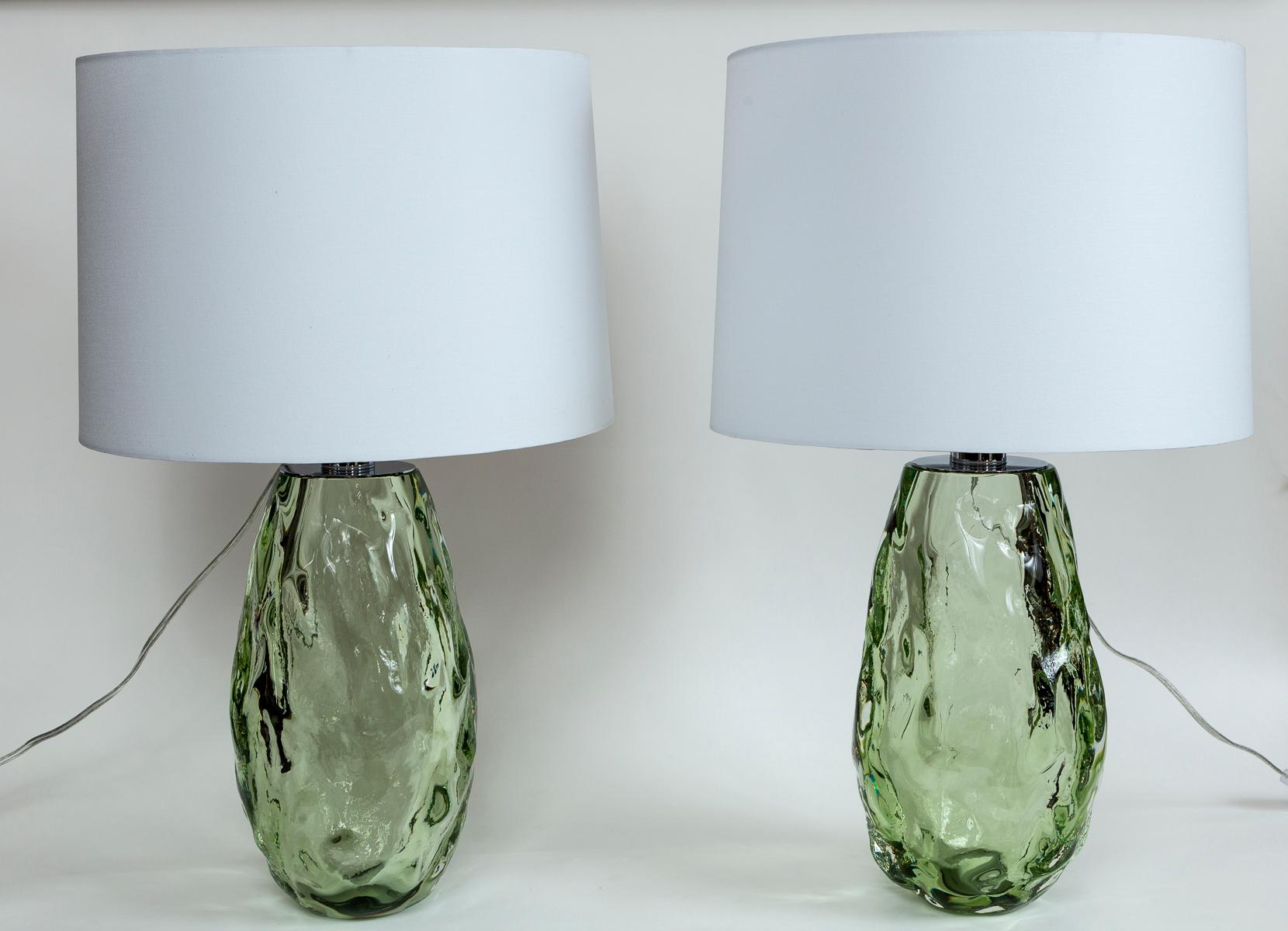 Pareja de Lámparas de Vidrio Soplado Artesanal Verde Mar, Contemporáneas en venta 2