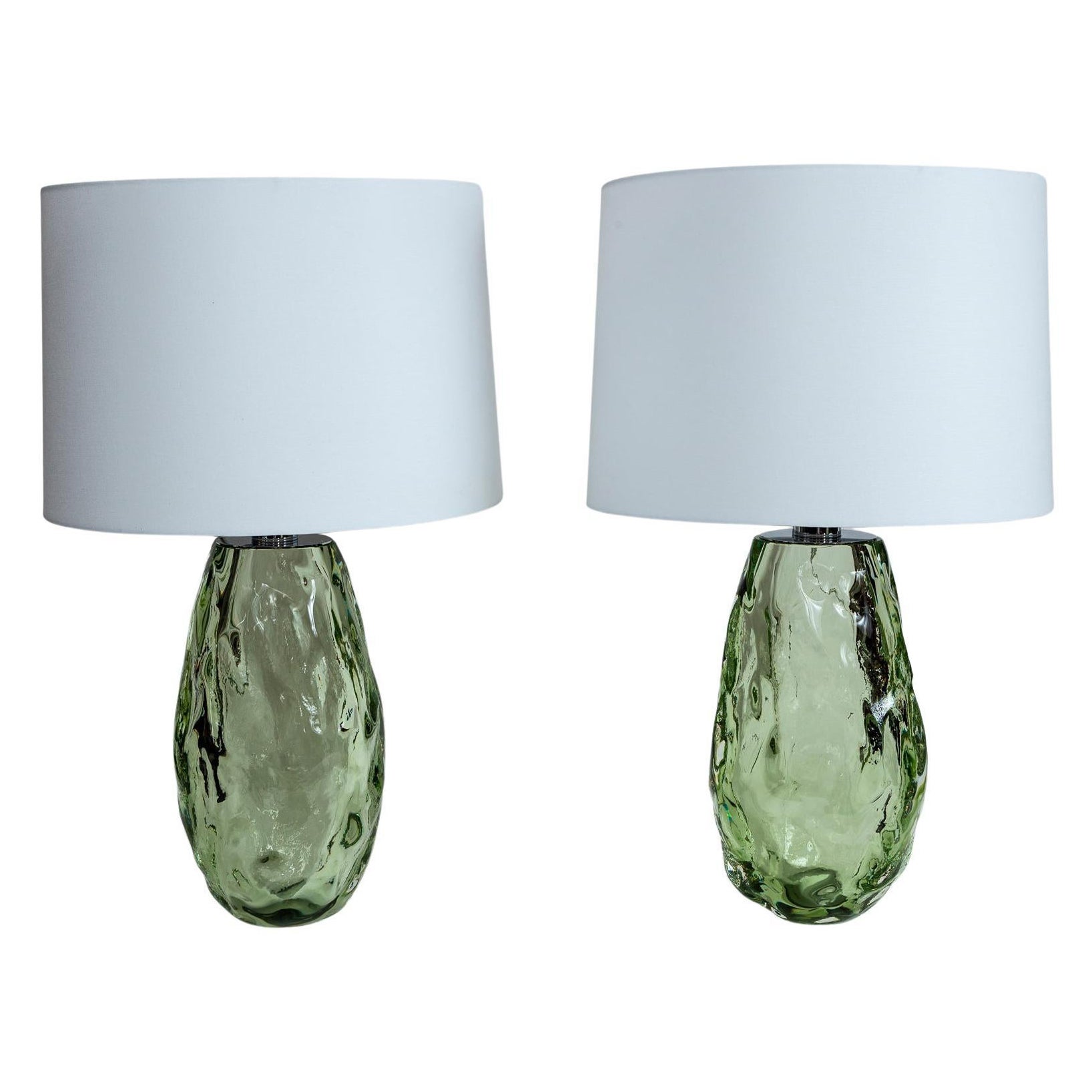 Pareja de Lámparas de Vidrio Soplado Artesanal Verde Mar, Contemporáneas en venta