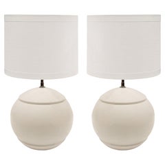 Pair of Artisan Glazed Ceramic Orb Table Lamps 1970s