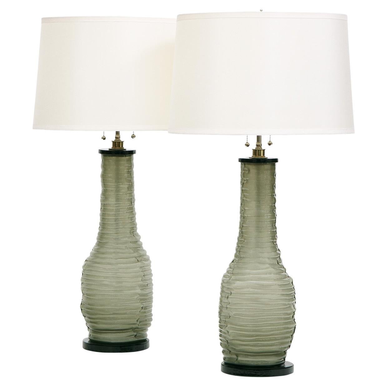Pair of Artisan Hand-Blown Glass Table Lamps, 1970s